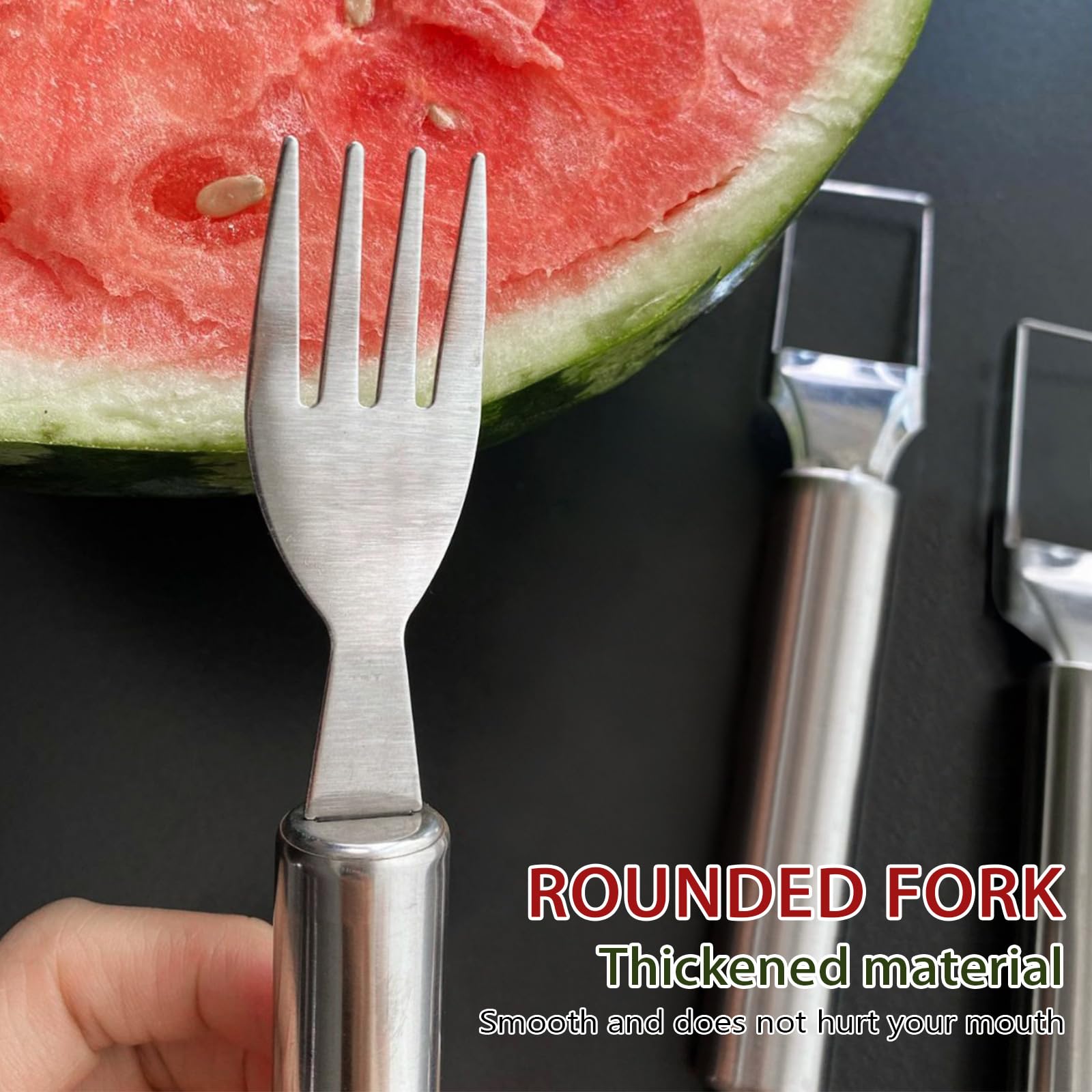 2 in 1 Stainless Steel Watermelon Fork Slicer & Fruit Knife - Durable Kitchen Tool for Easy Watermelon & Fruit Cutting - Perfect for BBQs, Picnics, and Summer Parties (Metallic Silver)