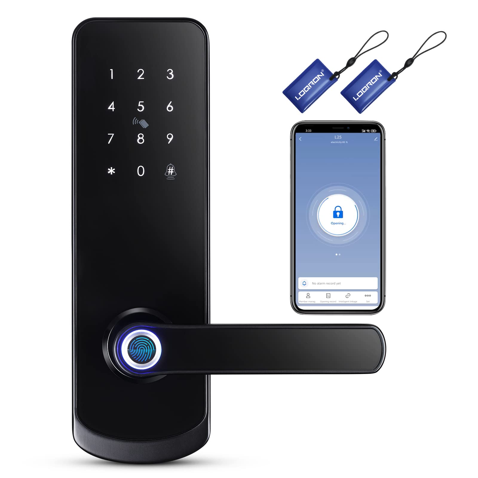LOQRON Fingerprint Smart Door Lock - Keyless Entry with Reversible Handle, Weatherproof Electronic Deadbolt, Bluetooth Enabled for Home, Office & Airbnb - Secure Smart Lock for Front Doors, Apartments & Vacation Rentals