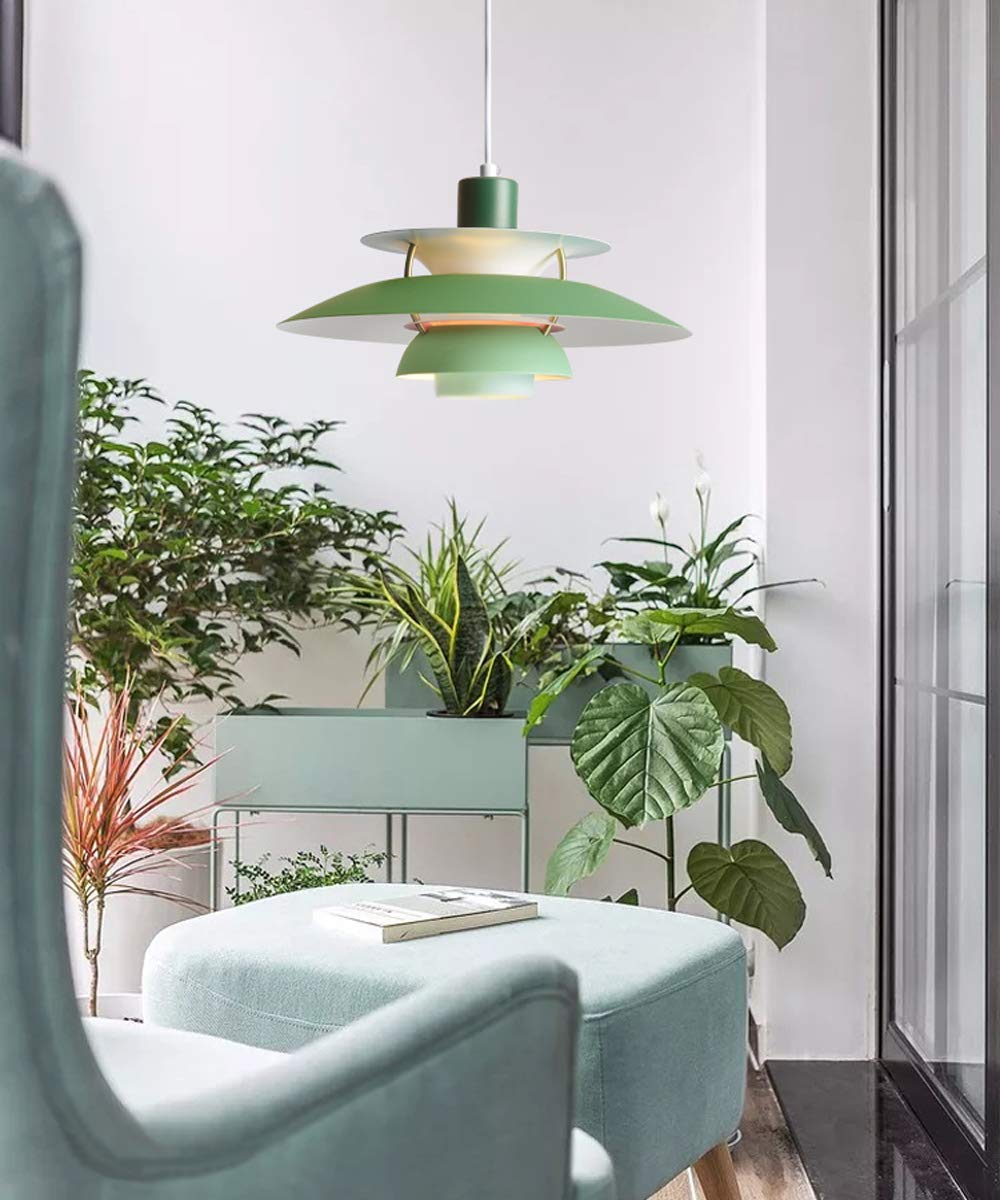 Kiven Plug-in Chandelier - Modern Green Aluminum Pendant Light with 15ft Cord & Dimmable Switch, No Bulb Included - Perfect for Dining Room, Bedroom, or Kitchen Lighting Decor