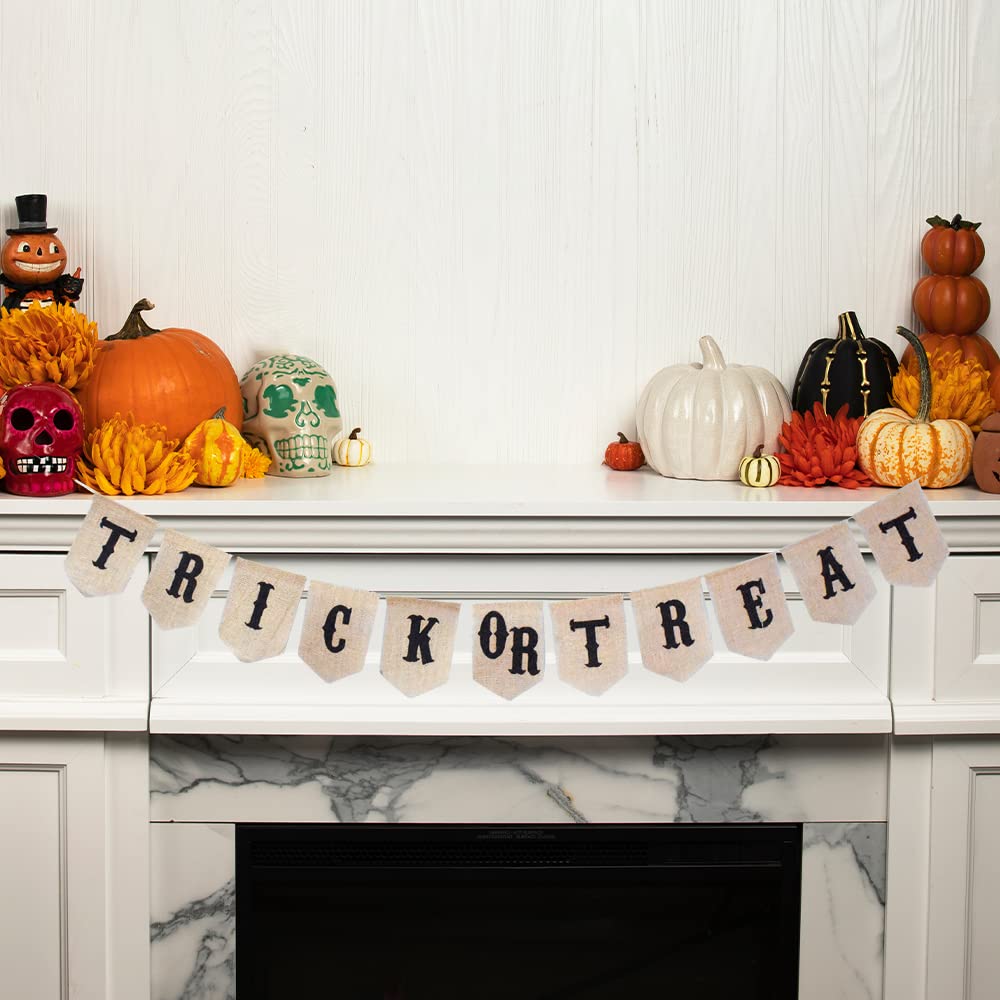Mandala Crafts Halloween Banner - Trick or Treat Burlap Pennant Garland for Fireplace Mantle, Porch & Party Decor | Spooky Holiday Home & Outdoor Decoration