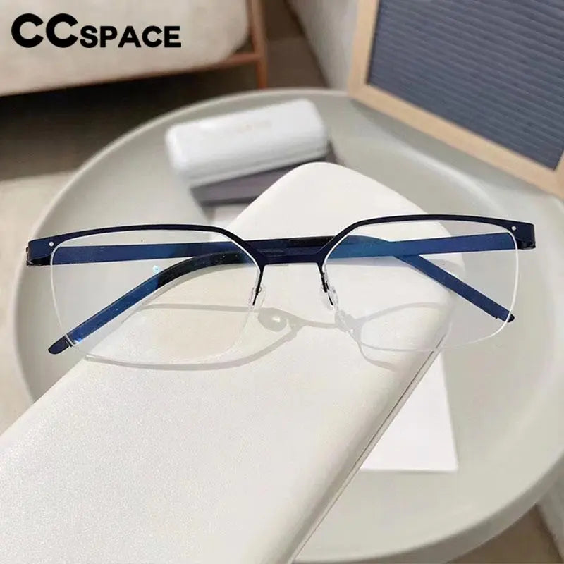 CCSpace Men's Semi-Rimless Square Titanium Eyeglasses Frame 56871 - Lightweight & Durable Glasses for Work, Reading, and Everyday Wear