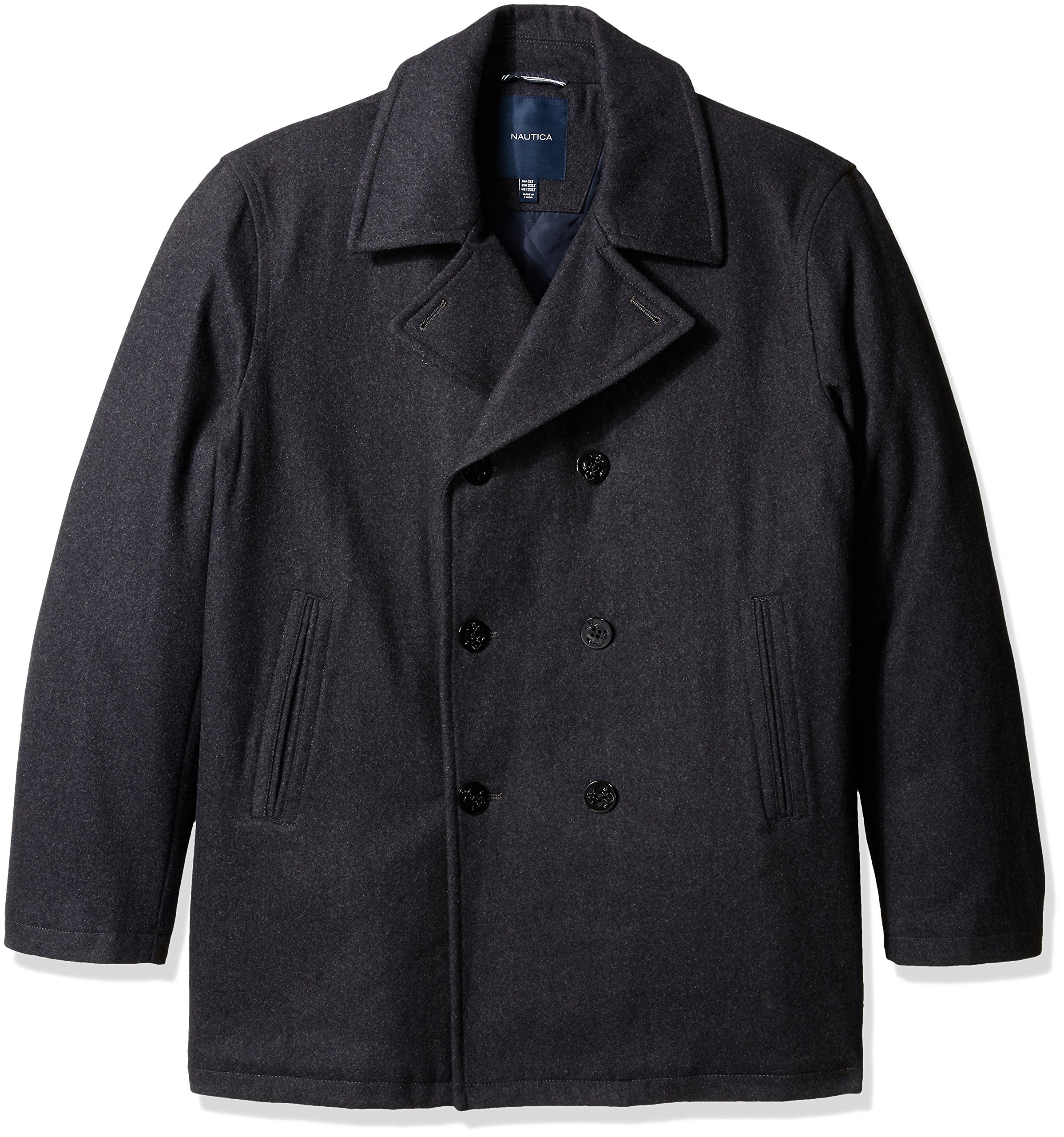 Nautica Men's Big & Tall Wool Peacoat - Winter Warm Wool Blend Overcoat for Tall Men | Perfect for Cold Weather, Office Wear & Outdoor Activities