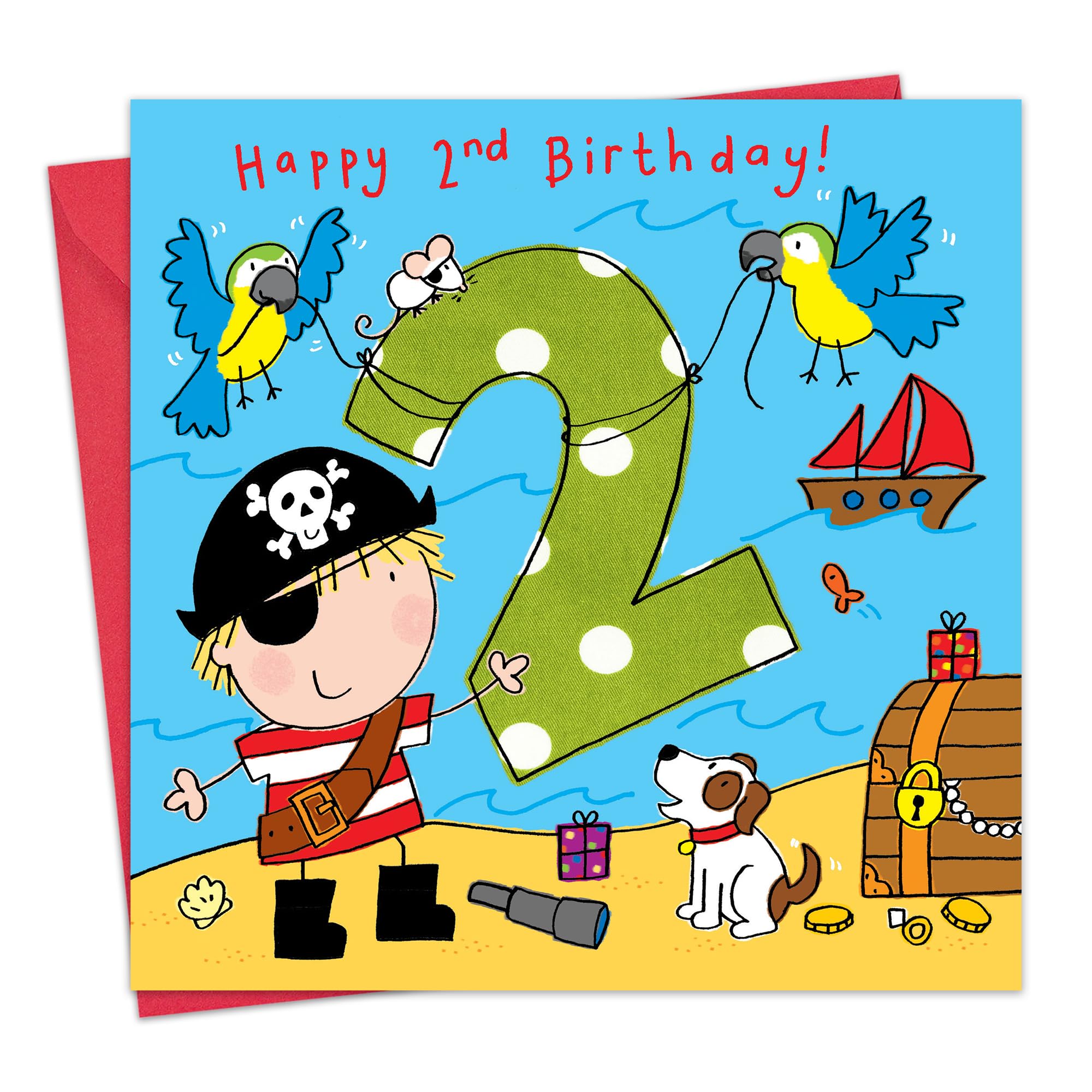 Twizler Pirate-Themed 2nd Birthday Card for Boys - Age 2 Birthday Greeting Card with Fun Pirate Design - Perfect for Toddler's Birthday Party, Gift Giving & Special Celebrations