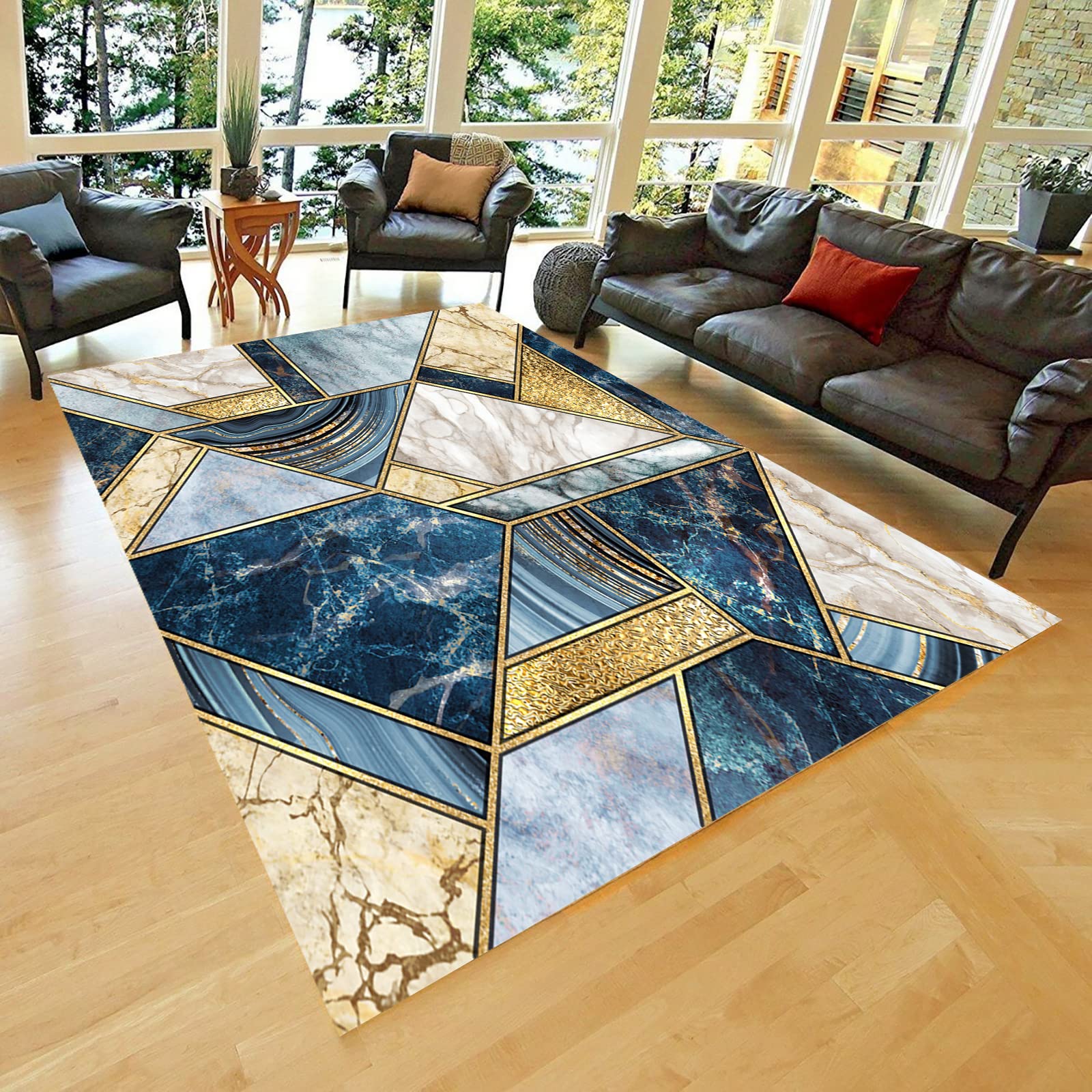 Boho Style Marble Print Area Rug - Non-Slip Floor Mat for Living Room, Dining Room, Bedroom & Kitchen - 3.25x5.25 ft (39x63 in) Home Decor - Perfect for Bohemian Decor, Cozy Spaces & Modern Interior Design