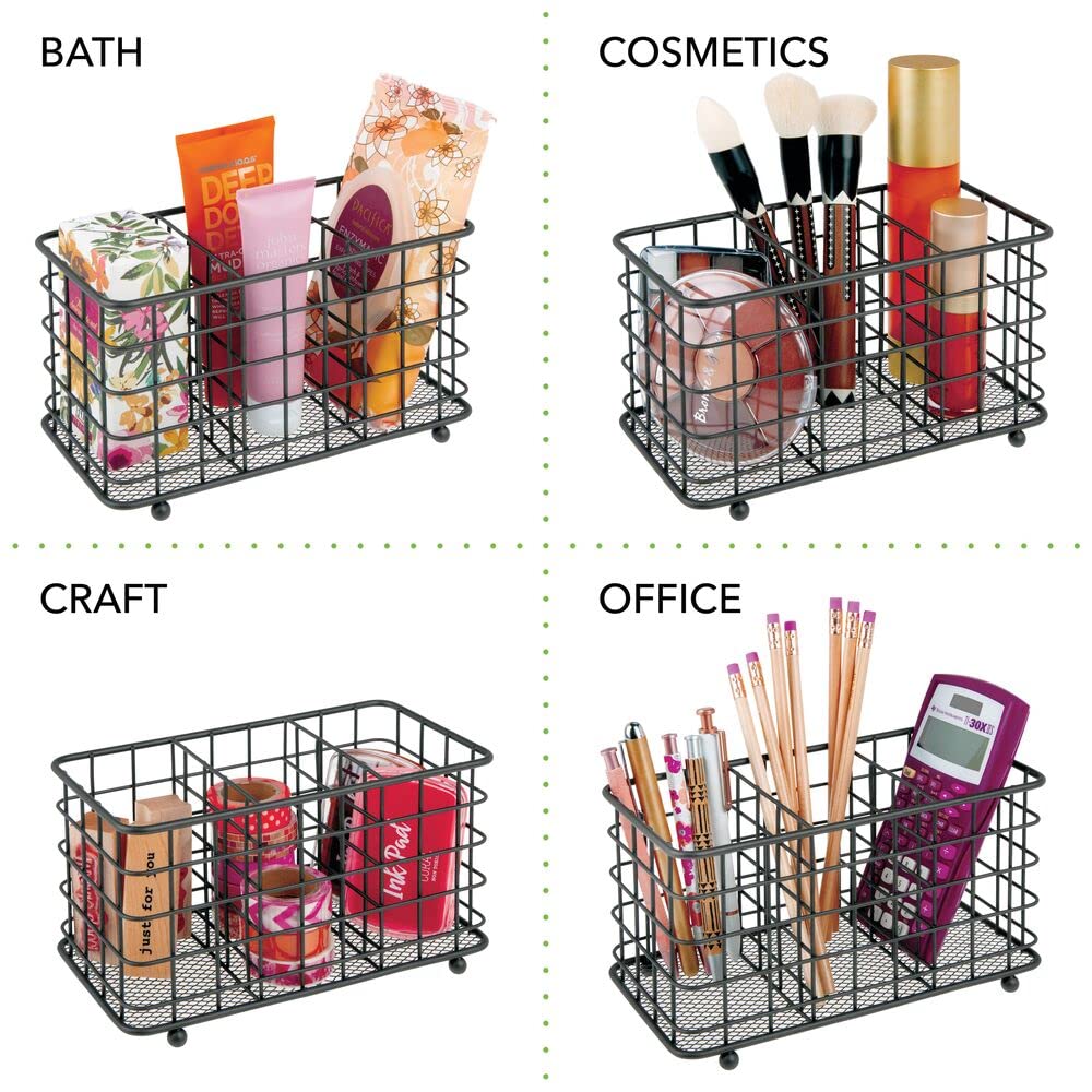 Modern Farmhouse Metal Wire Cutlery Organizer - 3-Section Kitchen Utensil Caddy for Forks, Knives & Spoons - Countertop & Pantry Storage Bin - Perfect for Dining Table, Kitchen Island and Buffet Organization - Black