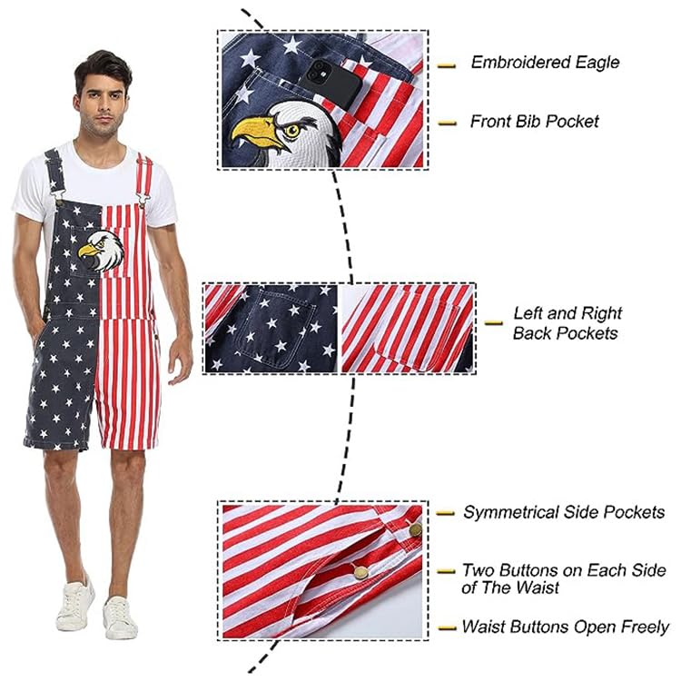 Unisex Printed Overalls Shorts Romper - Fashion Jumpsuit & Work Bib Coveralls for Men & Women | Perfect for Festivals, Outdoor Work & Casual Wear