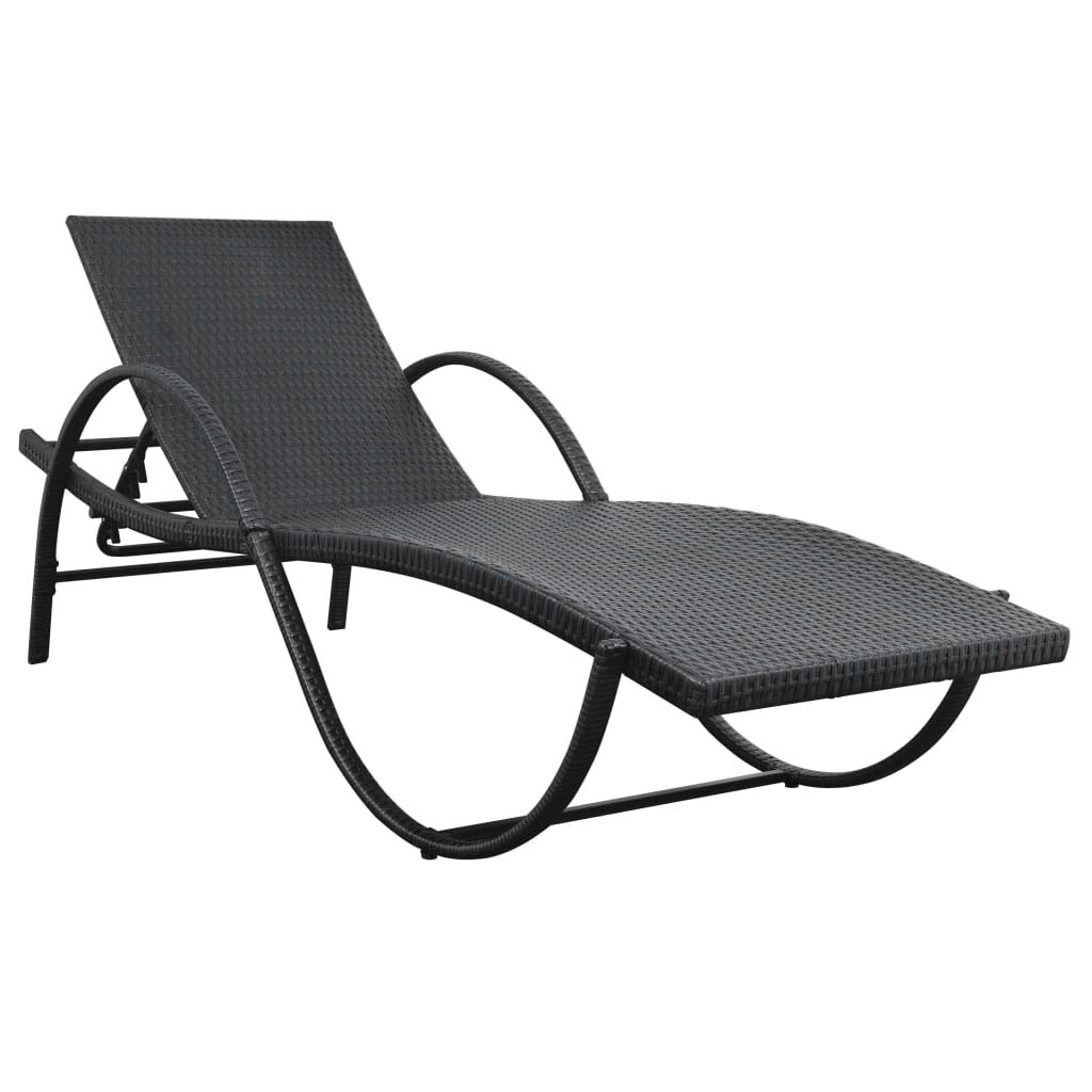 **Premium Outdoor Sun Lounger Chair - Adjustable Beach Lounge Chair with Cushion & Side Table - Durable Poly Rattan in Black - Perfect for Poolside, Balcony, Yard, Garden & Patio Relaxation**