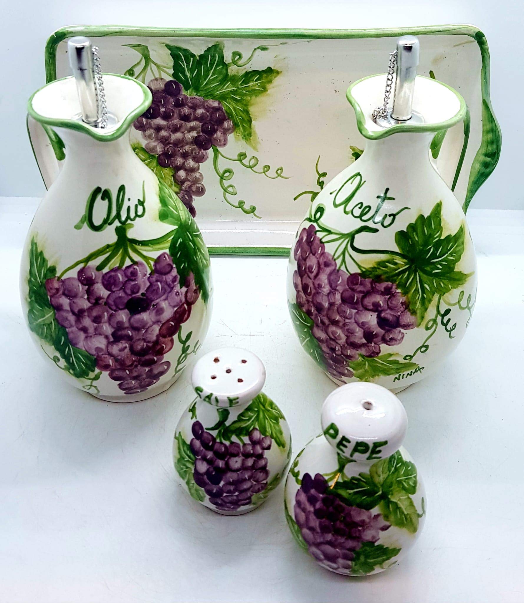 Handmade Orange Flower Ceramic Salt, Pepper, and Oil Set - Tableware by Le Ceramiche del Castello - Made in Italy - Perfect for Dining, Gifts, and Italian Kitchen Decor