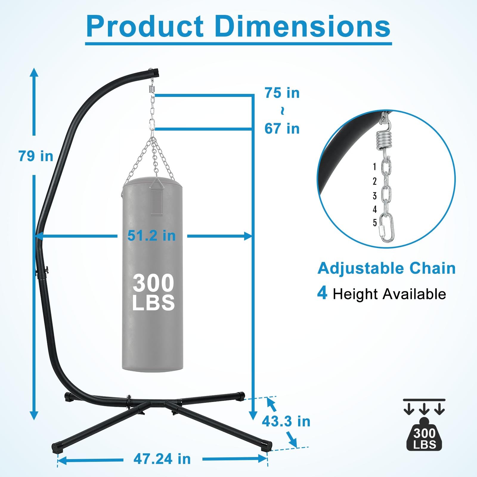 BPS Heavy Duty Steel Hammock Stand for Hanging Chairs - 300 lb Weight Capacity - Perfect for Indoor/Outdoor Patio, Garden, Backyard & Porch Relaxation