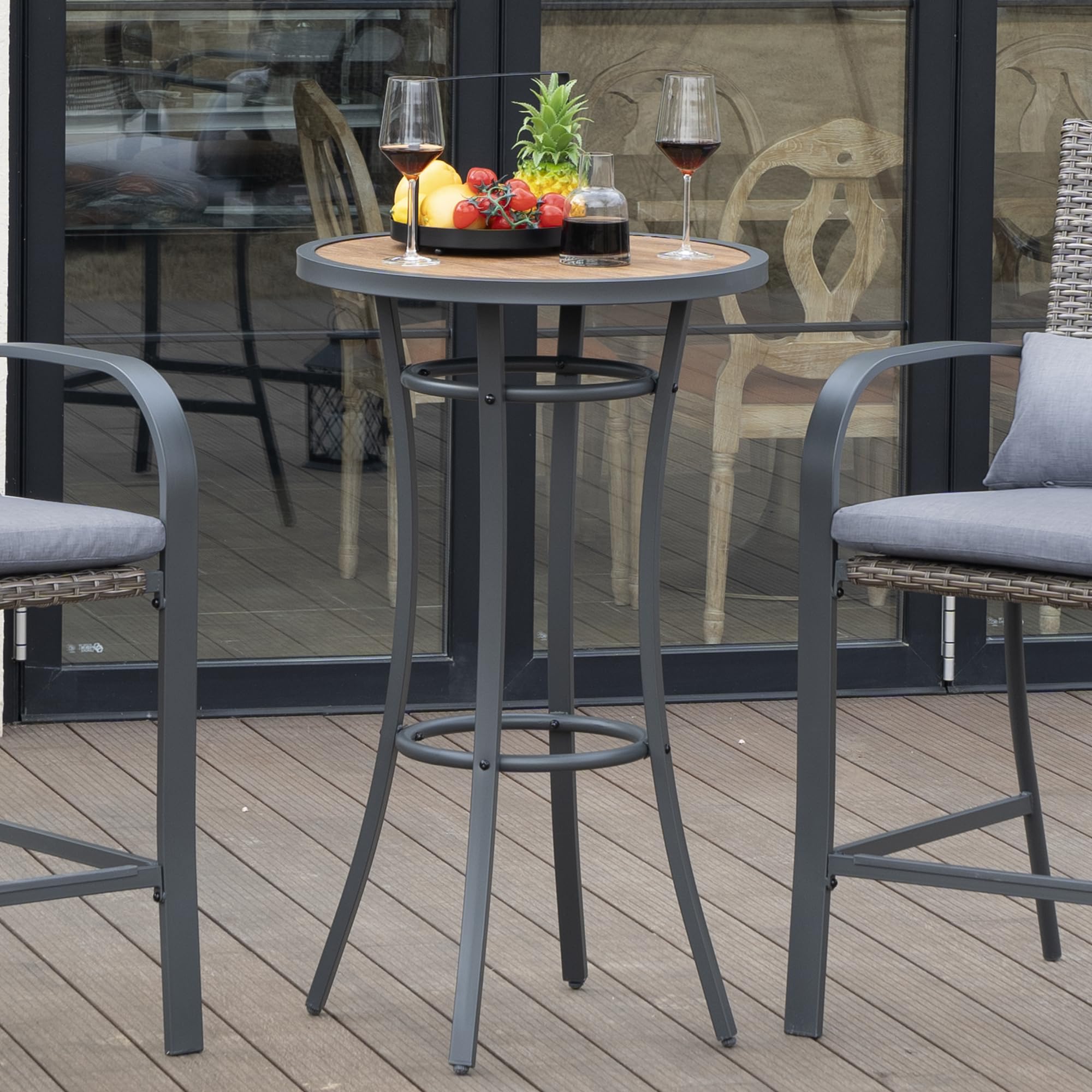 40-Inch Outdoor Bar Height Bistro Table - Patio Pub Dining Table with Wooden-Like Top & Metal Frame for Backyard, Deck, Garden or Restaurant Use