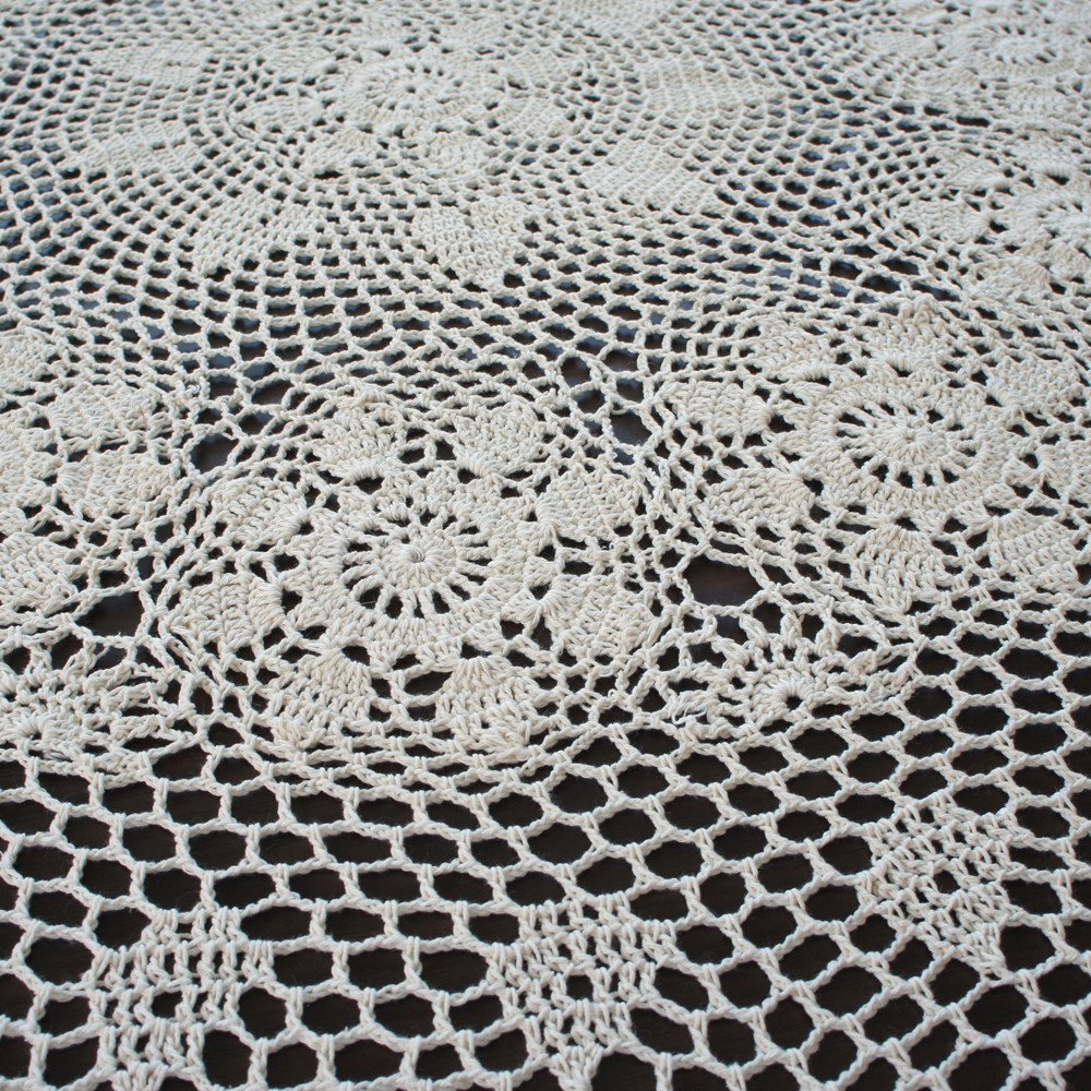 USTIDE Handmade Cotton Crochet Tablecloth Round White 48-inch Lace Table Cover - Elegant Crochet Overlay for Dining Table, Coffee Table, Sofa, Tea Table & Dresser | Perfect for Home Decor, Wedding & Special Occasions
