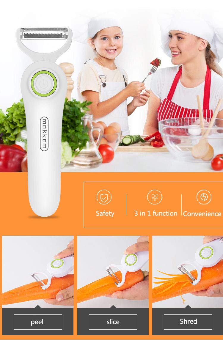 Electric Vegetable Peeler - Stainless Steel Handheld Kitchen Peeler for Fruits & Vegetables | Multi-Functional Julienne Peeler for Apples, Carrots, Potatoes | Perfect for Meal Prep, Salad Making & Healthy Cooking