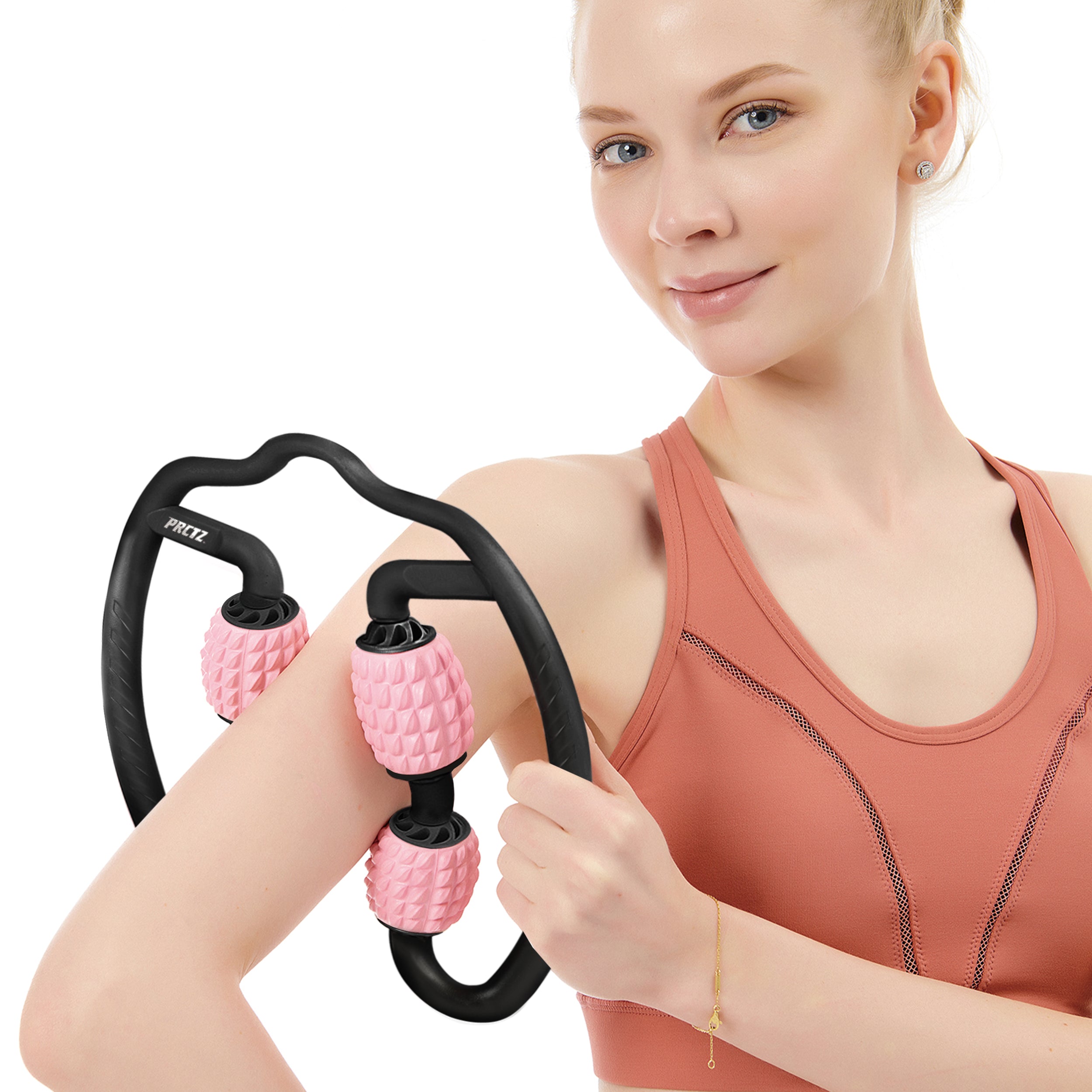 PRCTZ 4-Point Massage Foam Roller - Handheld Muscle Massager for Back, Neck & Shoulder Pain Relief - Portable Deep Tissue Massage Tool for Athletes, Yoga & Post-Workout Recovery