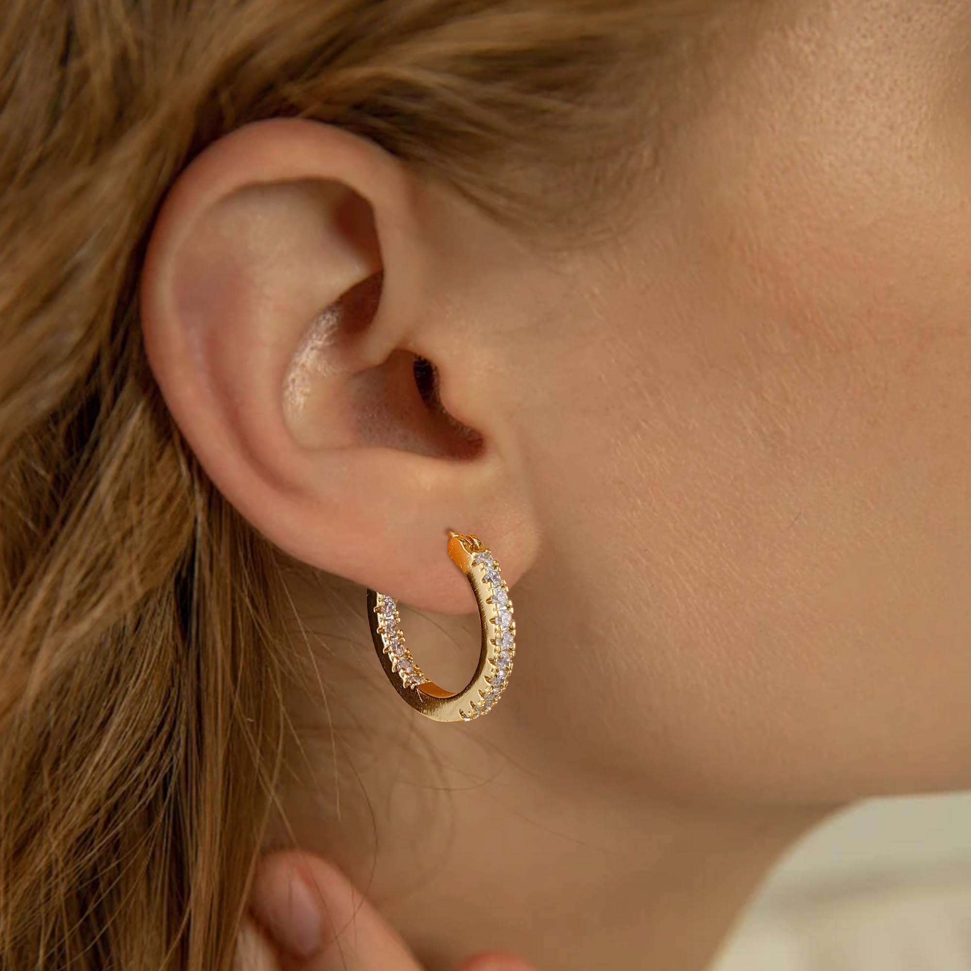 Gacimy 14K Gold Plated Hoop Earrings for Women - 15mm/20mm/30mm Cubic Zirconia Gold Hoops with 925 Sterling Silver Posts | Elegant Everyday Jewelry for Work, Parties & Special Occasions