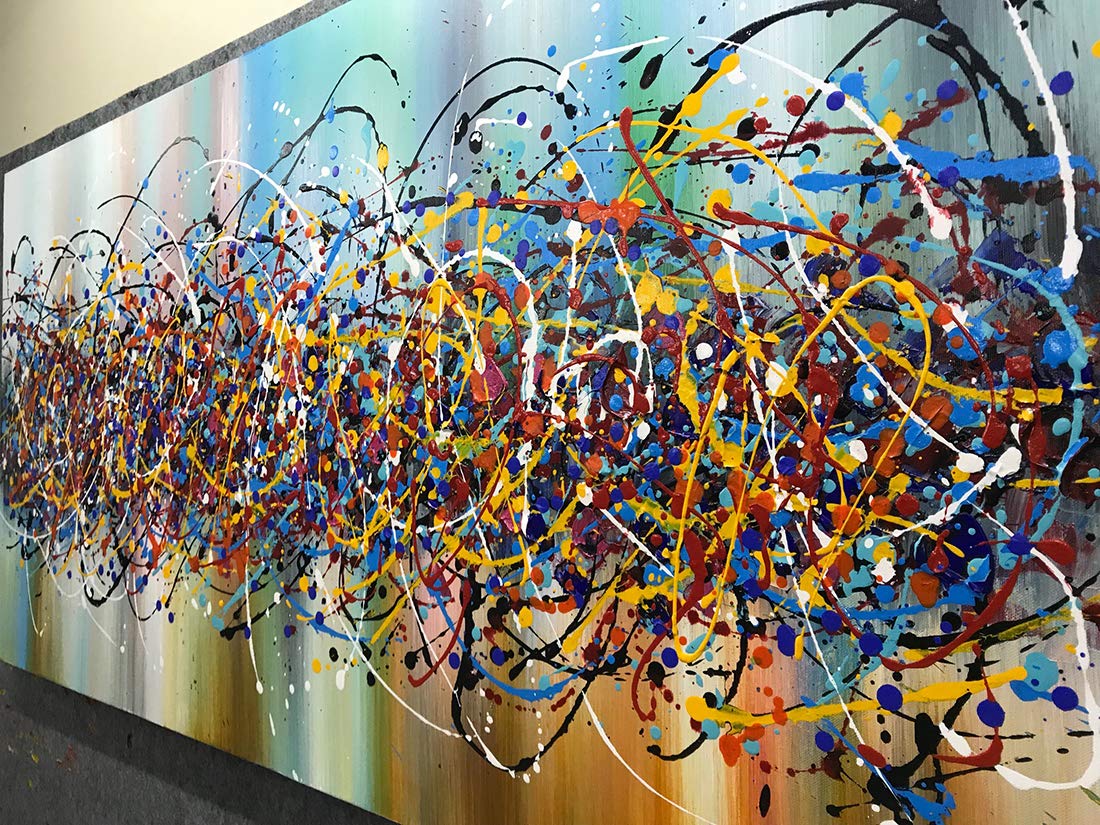 24x48 Inch Jackson Pollock Style Abstract Oil Painting - Hand-Painted Modern Canvas Art with Wood Frame, Ready to Hang | Perfect for Living Room, Bedroom & Office Wall Decor