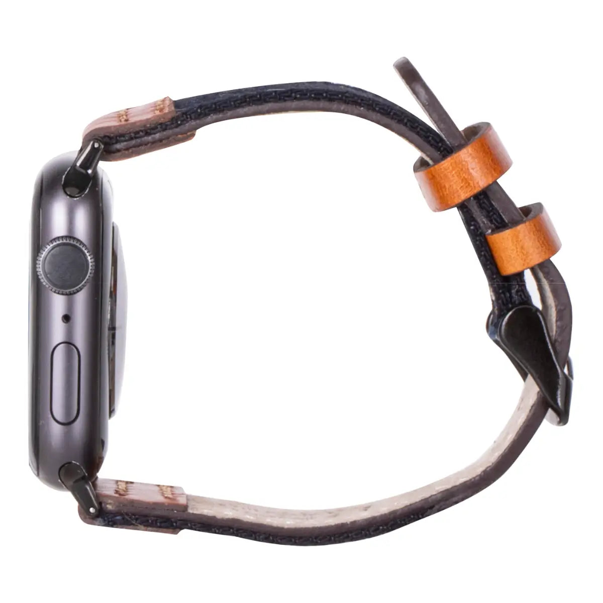 Premium Black Denim & Genuine Brown Leather Apple Watch Band - Stylish & Durable Replacement Strap for Workout, Office & Casual Wear