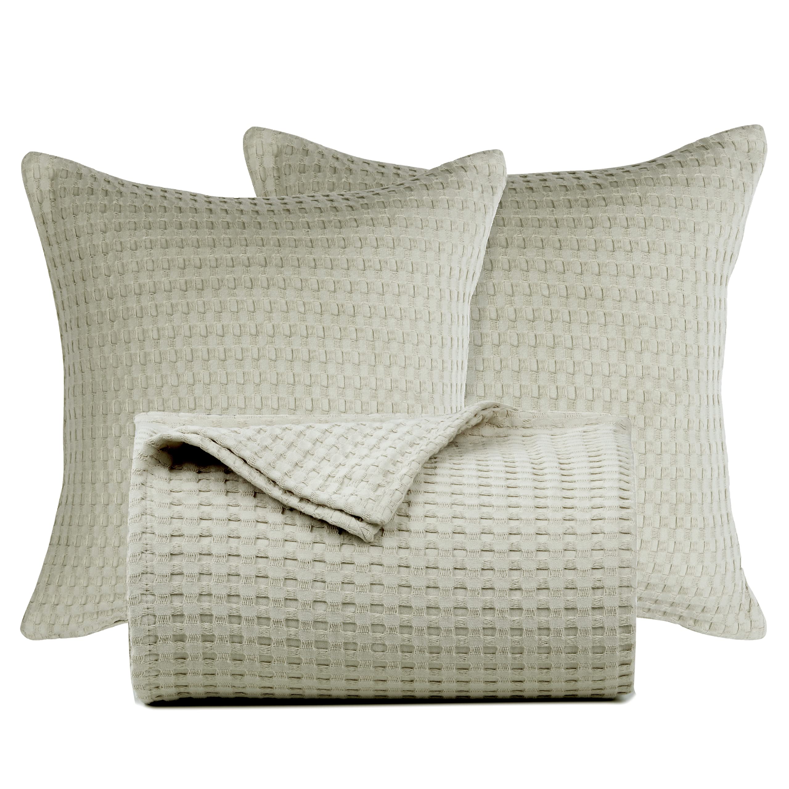 Tex Trend 100% Cotton Queen Size Waffle Weave Blanket - Lightweight & Breathable All-Season Bed Blanket, Soft Woven Throw for Couch, Sofa & Bedroom, Khaki, 90x90 Inches - Perfect for Fall, Winter & Cozy Home Decor