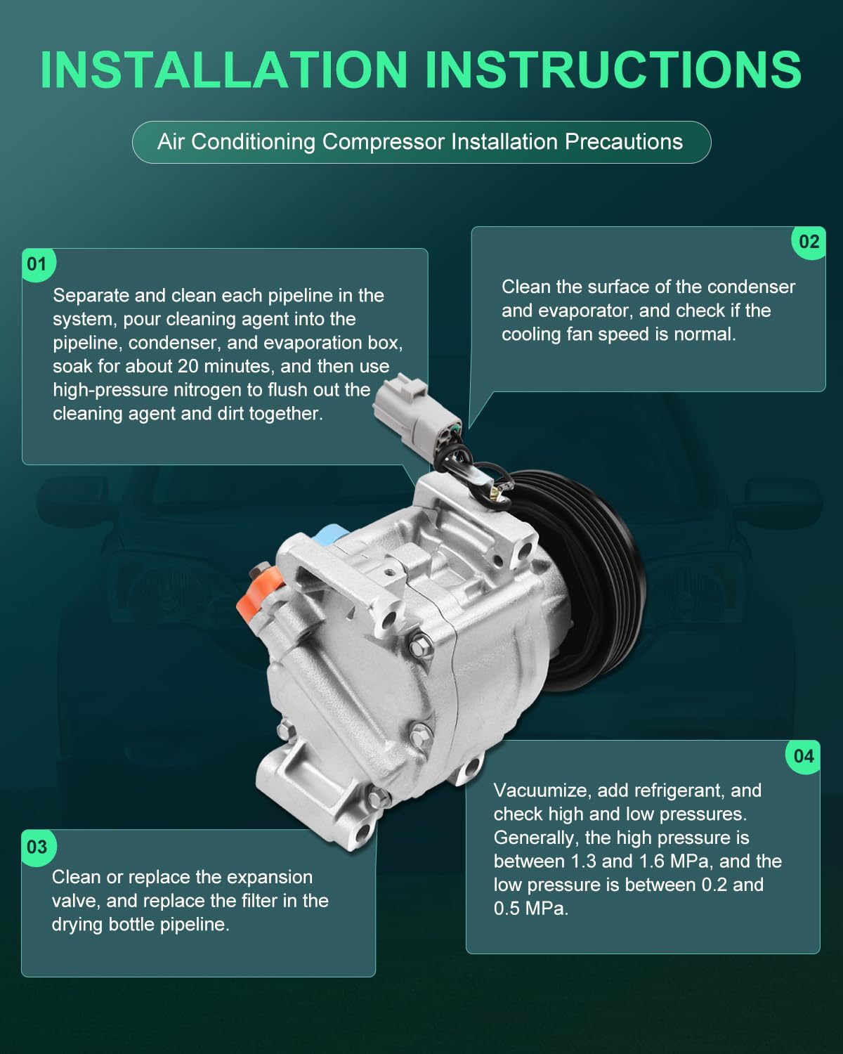 SCITOO AC Compressor for 2000-2005 Toyota Echo 1.5L | Replacement Air Conditioning Compressor CO 11063AC | Perfect for Summer Cooling & Car AC Repair