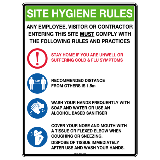 Poly Site Hygiene Rules Sign 30 x 22.5cm - Durable Plastic Safety Sign for Construction Sites, Warehouses & Workplaces - Perfect for OSHA Compliance & Workplace Safety