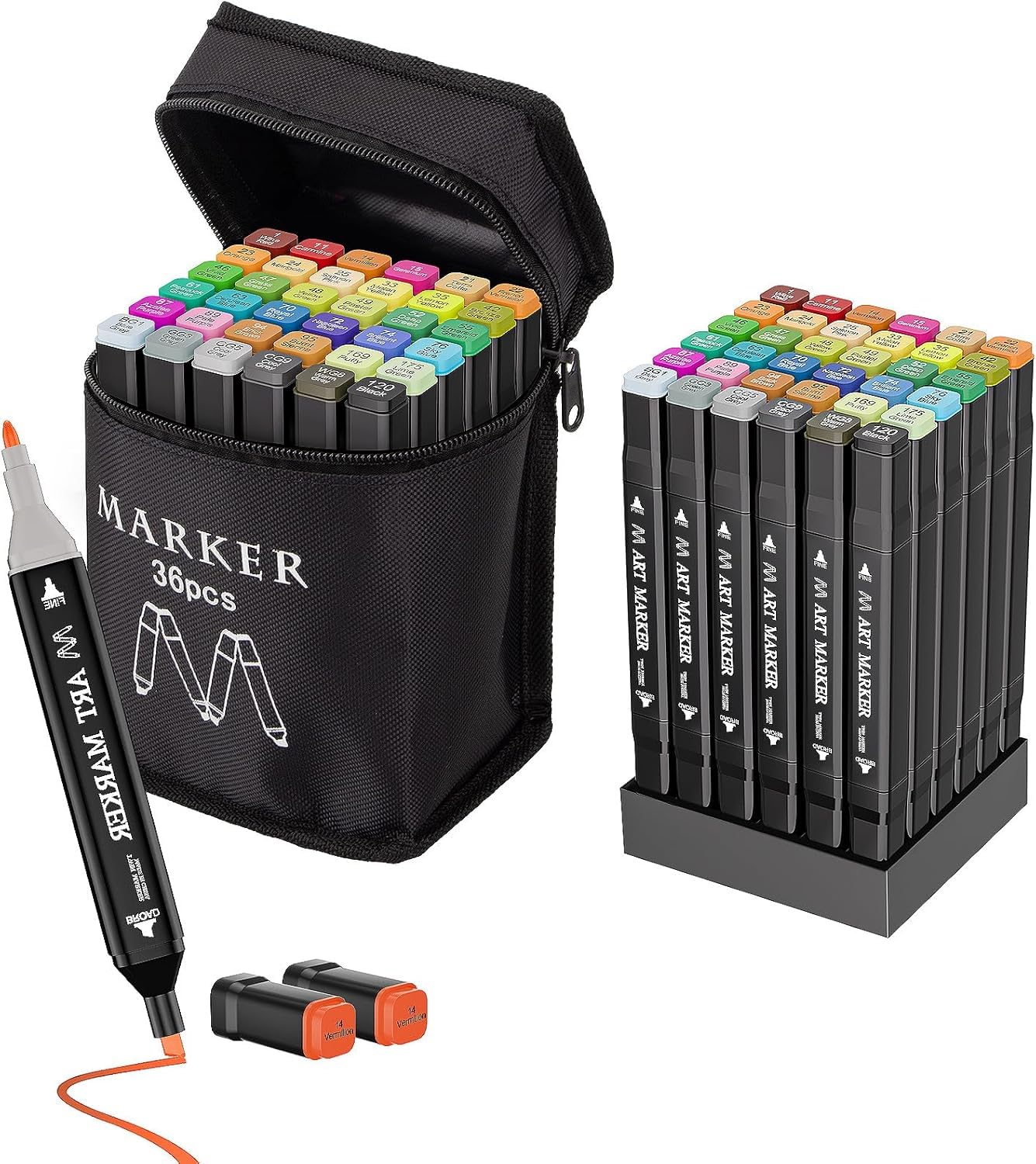 36-Color Alcohol-Based Dual Tip Marker Set - Fine & Chisel Point Permanent Markers for Manga Sketching, Calligraphy, Bullet Journaling, Adult Coloring & Art Projects - Banral Premium Artist Markers