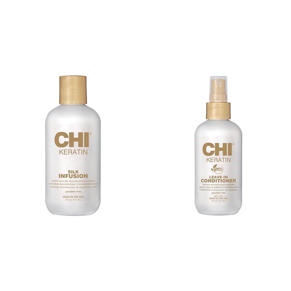 CHI Keratin Silk Infusion & Leave-In Conditioner Set - 6 Fl Oz Each - Professional Hair Treatment for Smooth, Shiny & Frizz-Free Hair - Perfect for Daily Use, Salon Results at Home