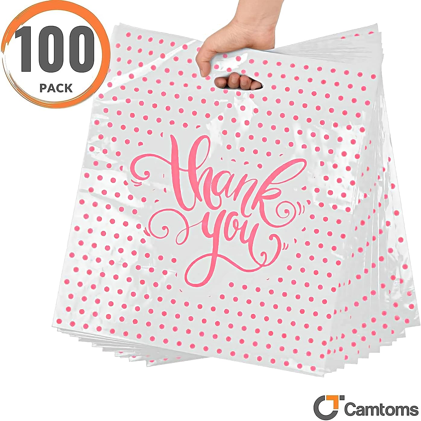 Thank You Bags for Business - 16x18 Plastic Shopping Bags with Handles | 100-Pack White 1.75 Mil Gift & Merchandise Bags for Boutiques & Small Businesses | Perfect for Retail Packaging, Customer Gifts & Product Presentation