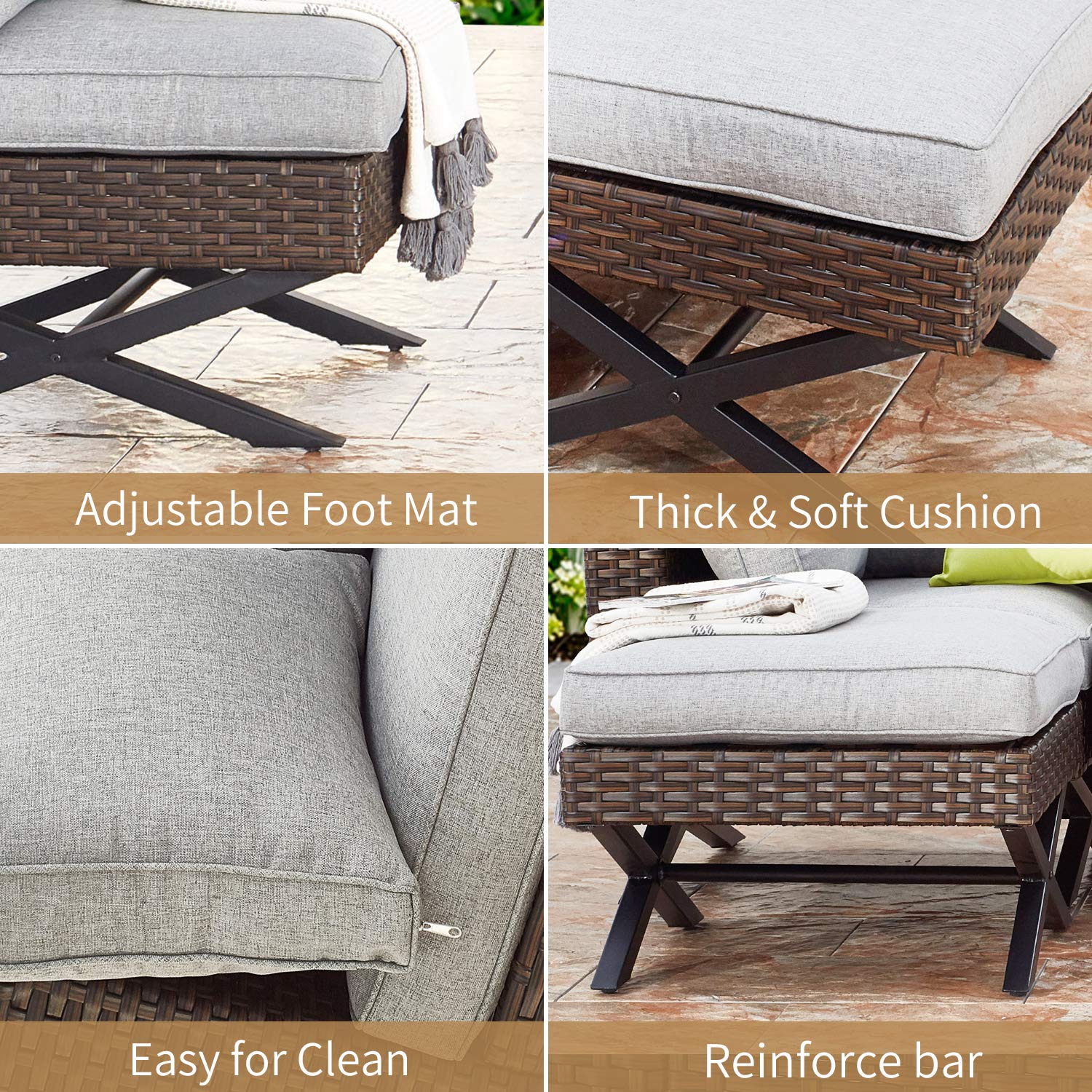 PatioFestival 2-Piece Wicker Rattan Ottoman Set - Large Outdoor Footstools with Cushions, All-Weather Patio Furniture for Garden, Poolside & Deck Relaxation