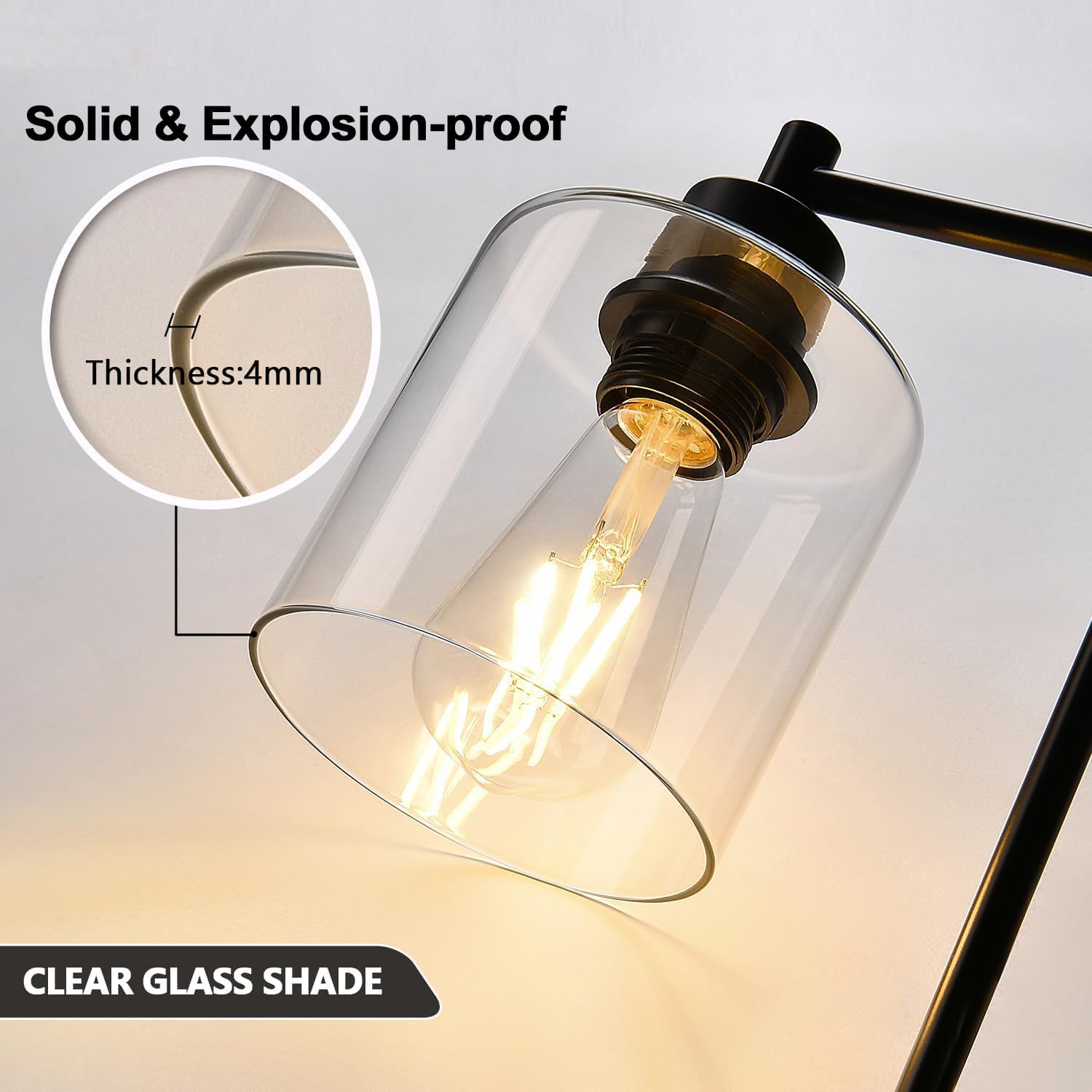 2-Pack Industrial Touch Control Table Lamps with 2 USB Ports & AC Outlet - 3-Way Dimmable Black Bedside Lamps for Nightstand, Desk, Bedroom & Living Room - Includes Glass Shade & 2 LED Bulbs - Perfect for Reading, Working & Ambient Lighting