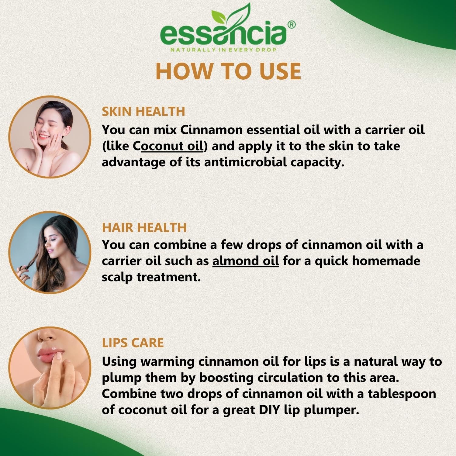Essencia 100% Pure Cinnamon Essential Oil - 15ml Undiluted Therapeutic Grade for Hair Growth, Skin Care, Massage, Aromatherapy Diffuser | Natural Remedy for Relaxation & Wellness
