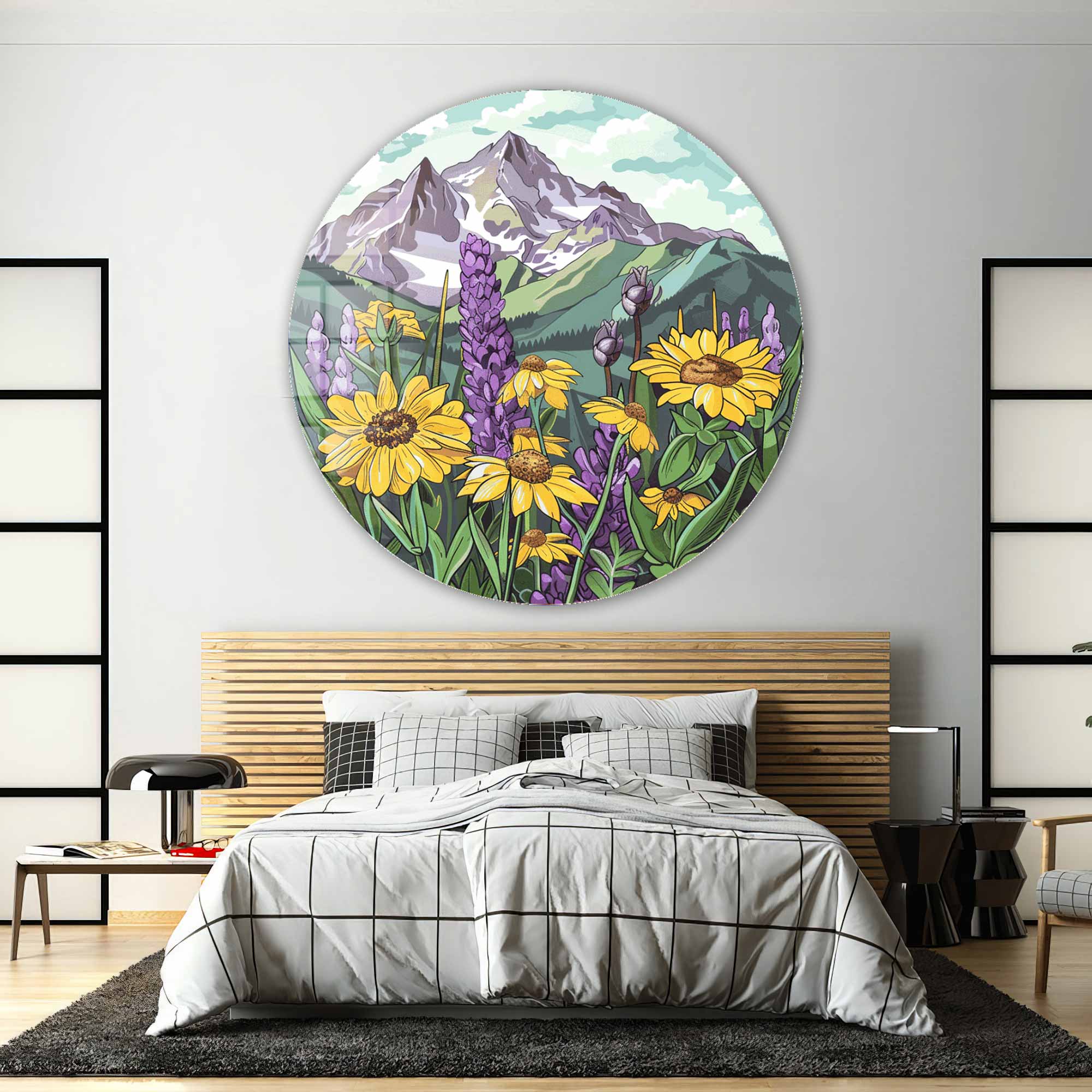 Purplish Natural Rounded Glass Wall Art - Handmade Modern Home Decor for Living Room, Bedroom & Office - Perfect for Boho, Minimalist & Contemporary Interiors