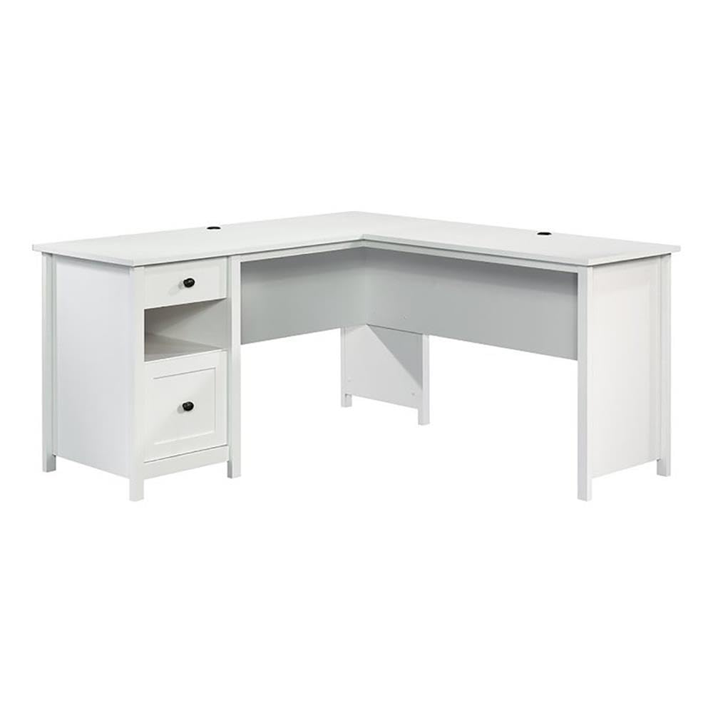 Pemberly Row L-Shaped Coastal Computer Desk - Engineered Wood, Soft White Finish - Perfect for Home Office, Gaming & Small Space Workstations