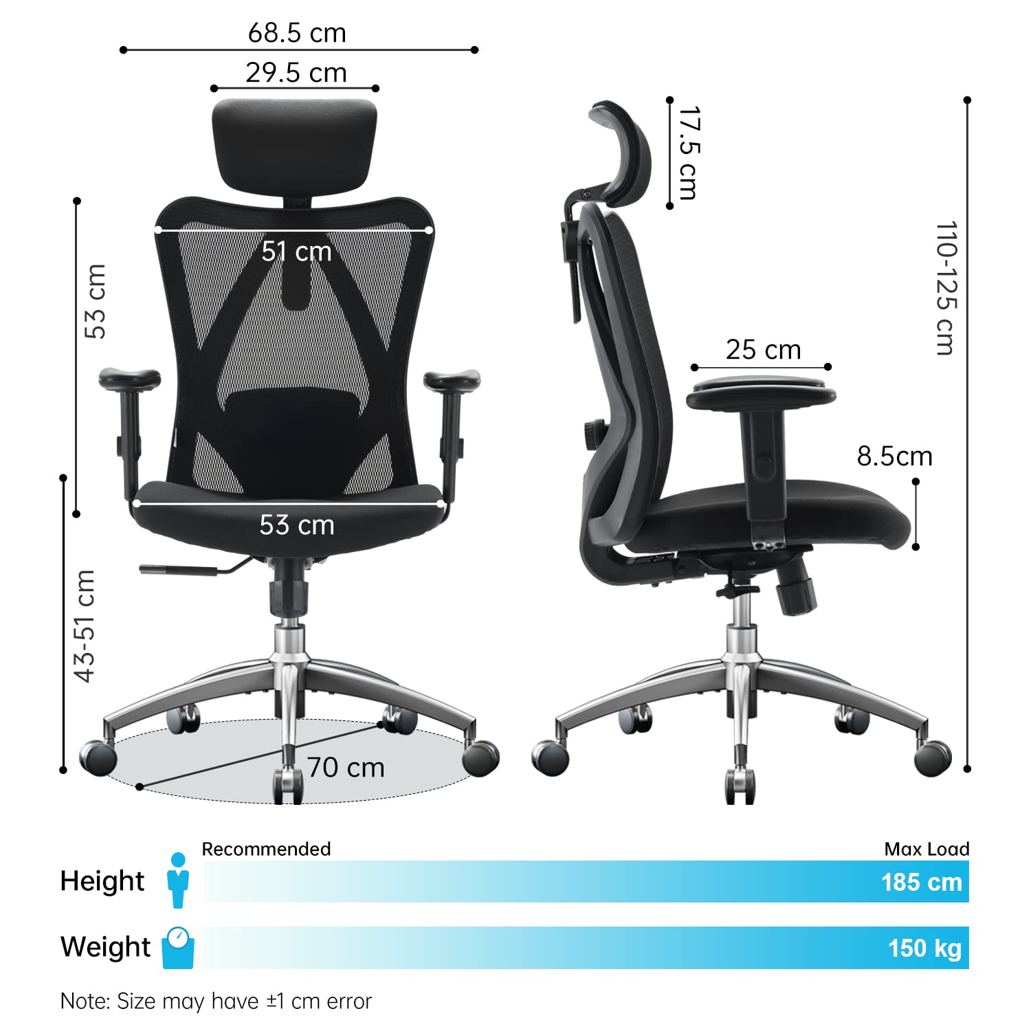 SIHOO M18 Ergonomic Office Chair - Adjustable Headrest & Lumbar Support, High Back Executive Swivel Chair for Home Office, Computer Desk Chair (Pure Black) - Perfect for Long Work Hours & Gaming Sessions