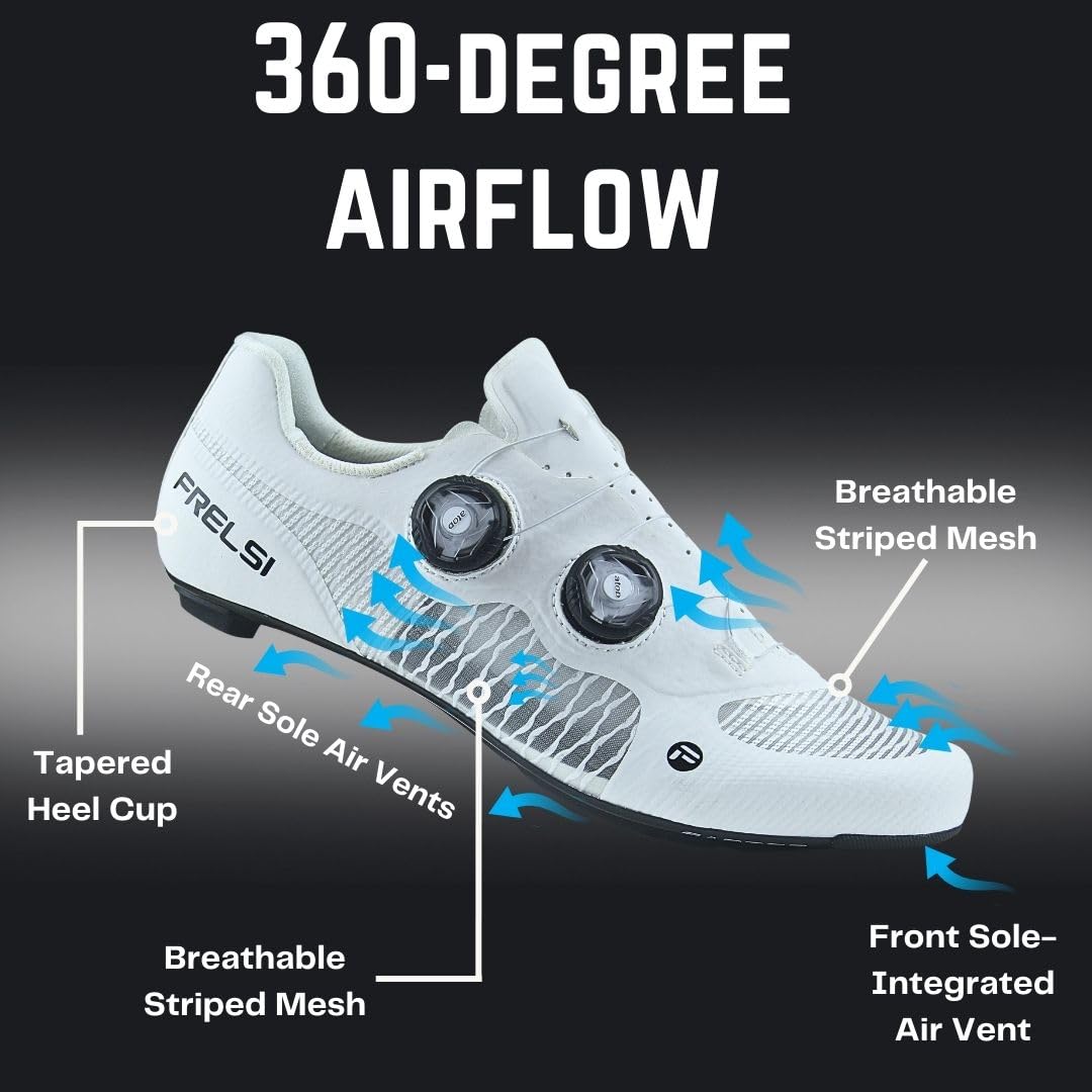 Frelsi Pro Carbon Road Cycling Shoes - Lightweight & Stiff for Racing & Training - Perfect for Road Bikes, Triathlons & Indoor Cycling