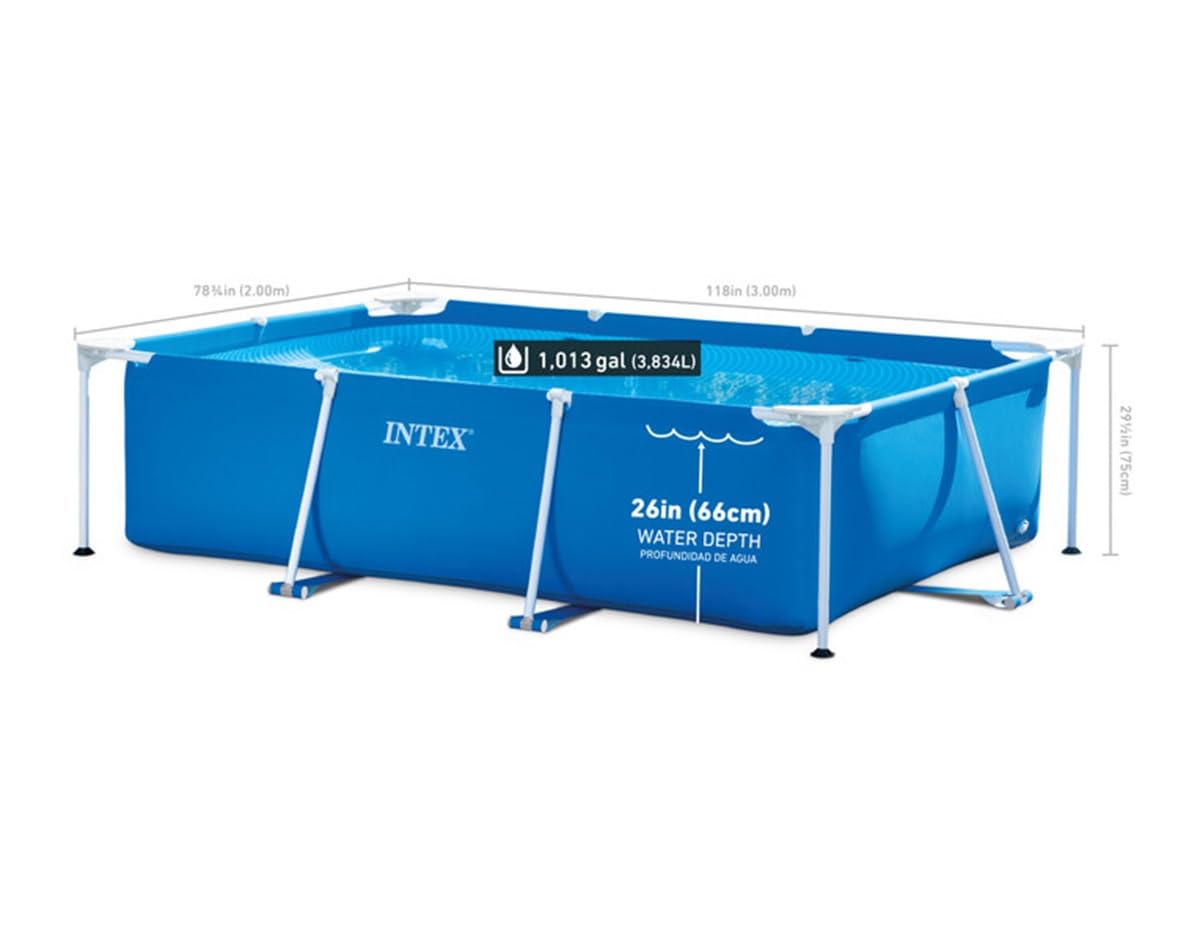 Intex 9ft 10in X 6ft 6in X 29.5in Rectangular Frame Above Ground Swimming Pool - Durable Outdoor Family Pool for Backyard, Summer Fun, and Kids Water Play