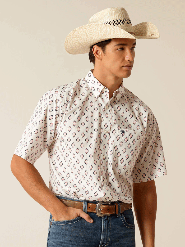 Ariat Men's Terrance Classic Fit Shirt - White | Western Style Button Down Shirt for Casual Wear & Outdoor Activities