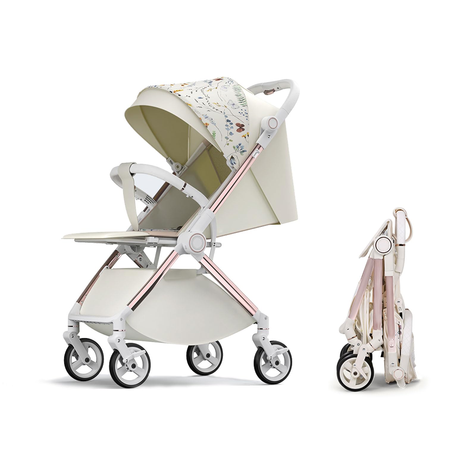 Lightweight Baby Stroller for Infants 6+ Months - Aluminum Frame with Footmuff, Cup Holder & Storage Basket - Perfect for Travel, Shopping & Daily Walks (White)
