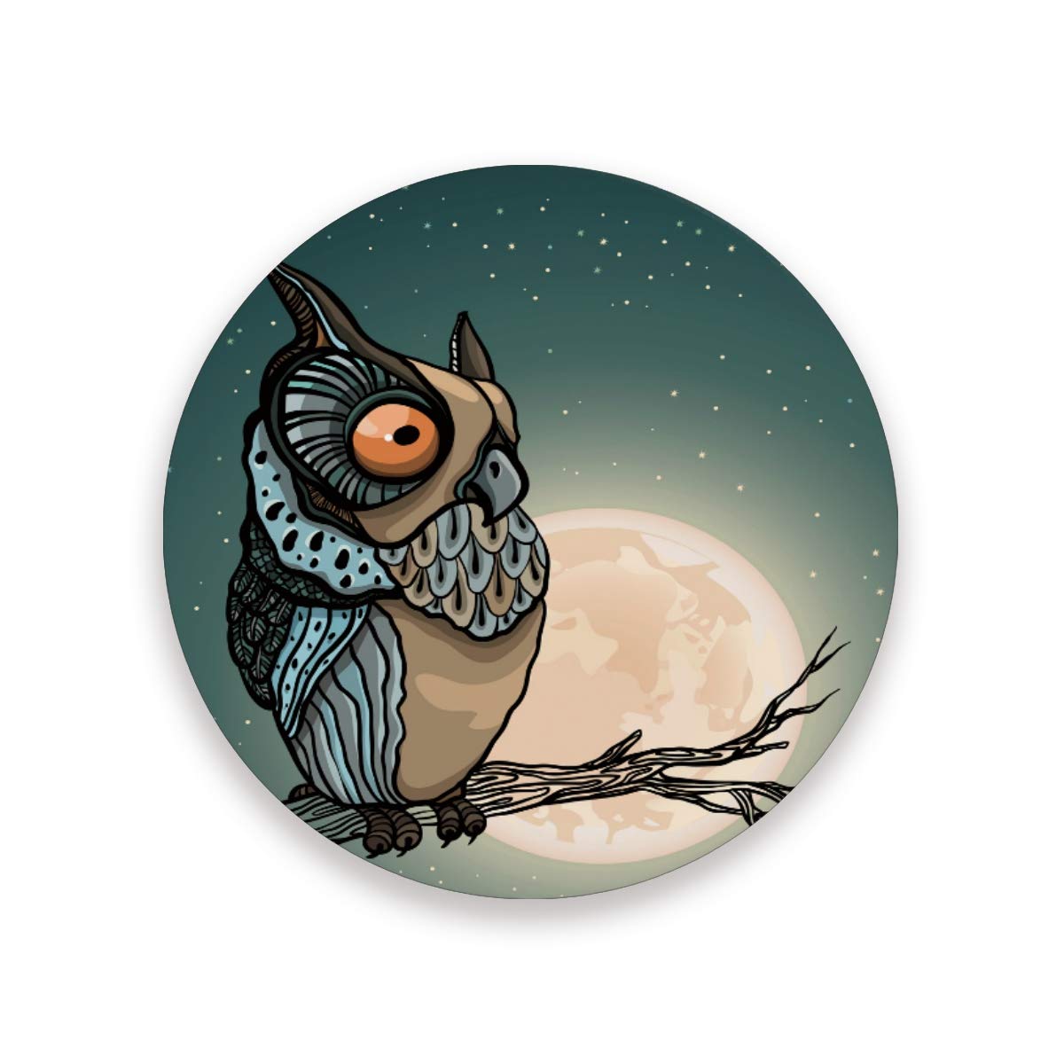 Galaxy Owl Moon Coasters Set of 4 - Ceramic Drink Coasters with Cork Backing for Hot & Cold Beverages - Perfect for Coffee Tables, Bars, and Home Decor