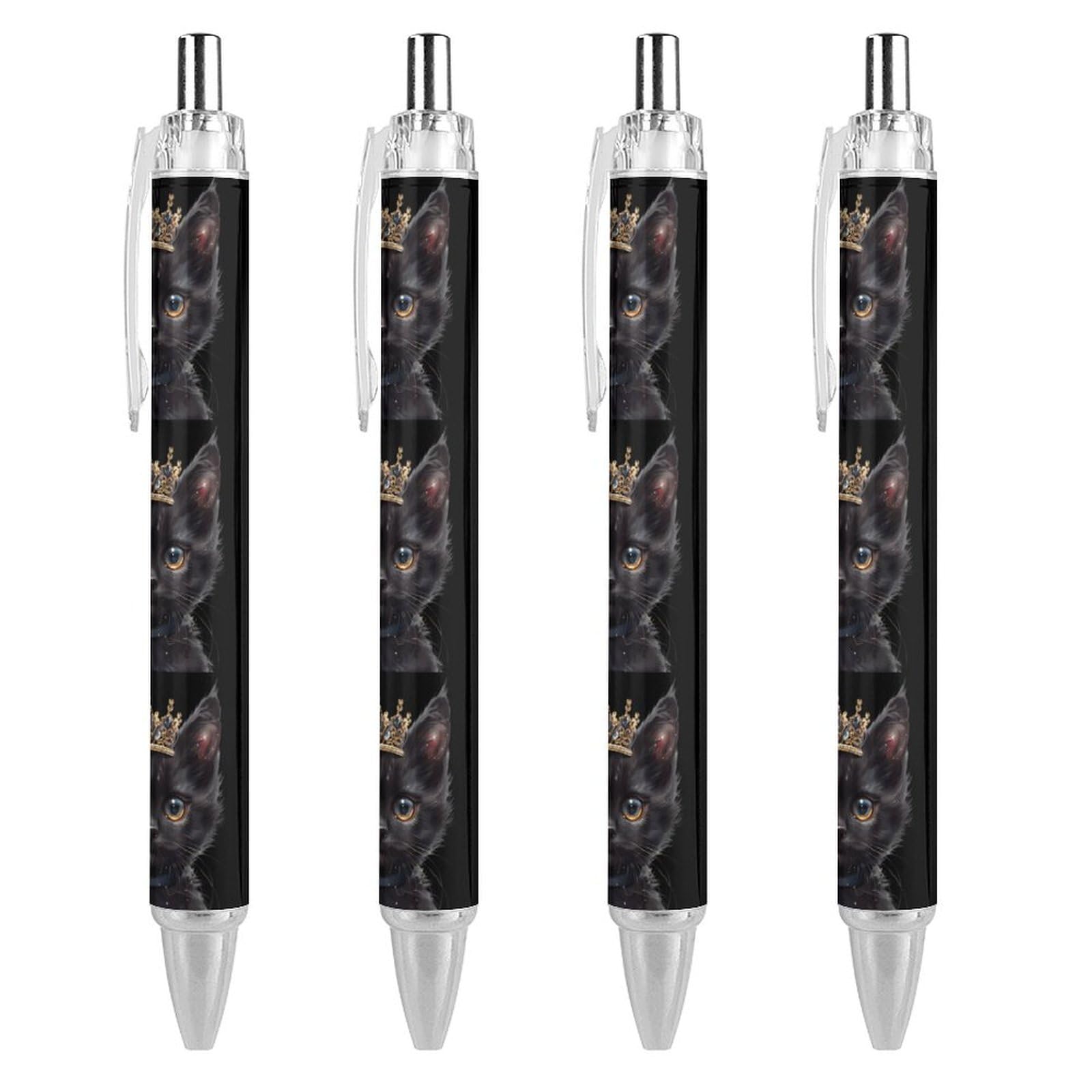 Black Cat with Crown Ballpoint Pens - Retractable Gel Pen 0.5mm Fine Point Black Ink for Office, School & Home Use - Perfect for Writing, Note Taking & Gift Giving