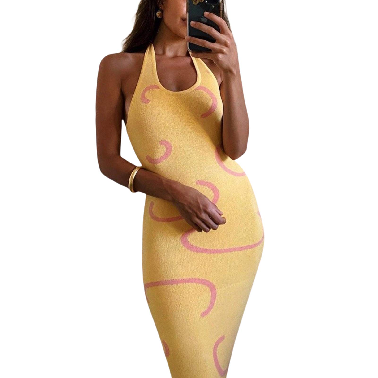 Argeousgor Women's Halter Neck Backless Mini Dress - Sexy Y2K Knitted Bodycon Dress for Summer Beach, Party & Streetwear | Perfect for Night Out, Club & Vacation