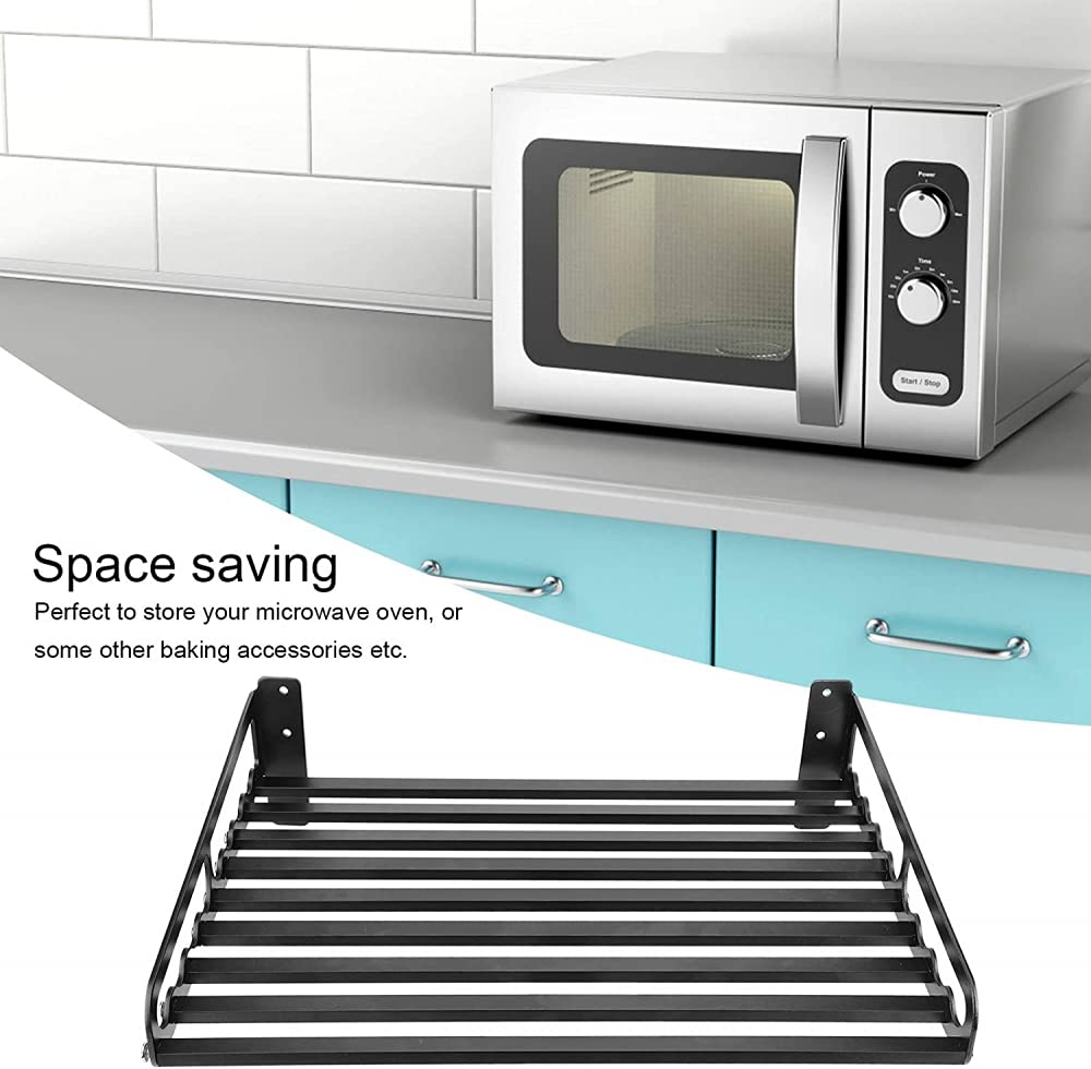 Sturdy Microwave Oven Shelf with Storage Rack - Easy Punch Install Wall Mounted Kitchen Organizer Shelf for Small Appliances - Perfect for Kitchen, Pantry or Laundry Room Organization
