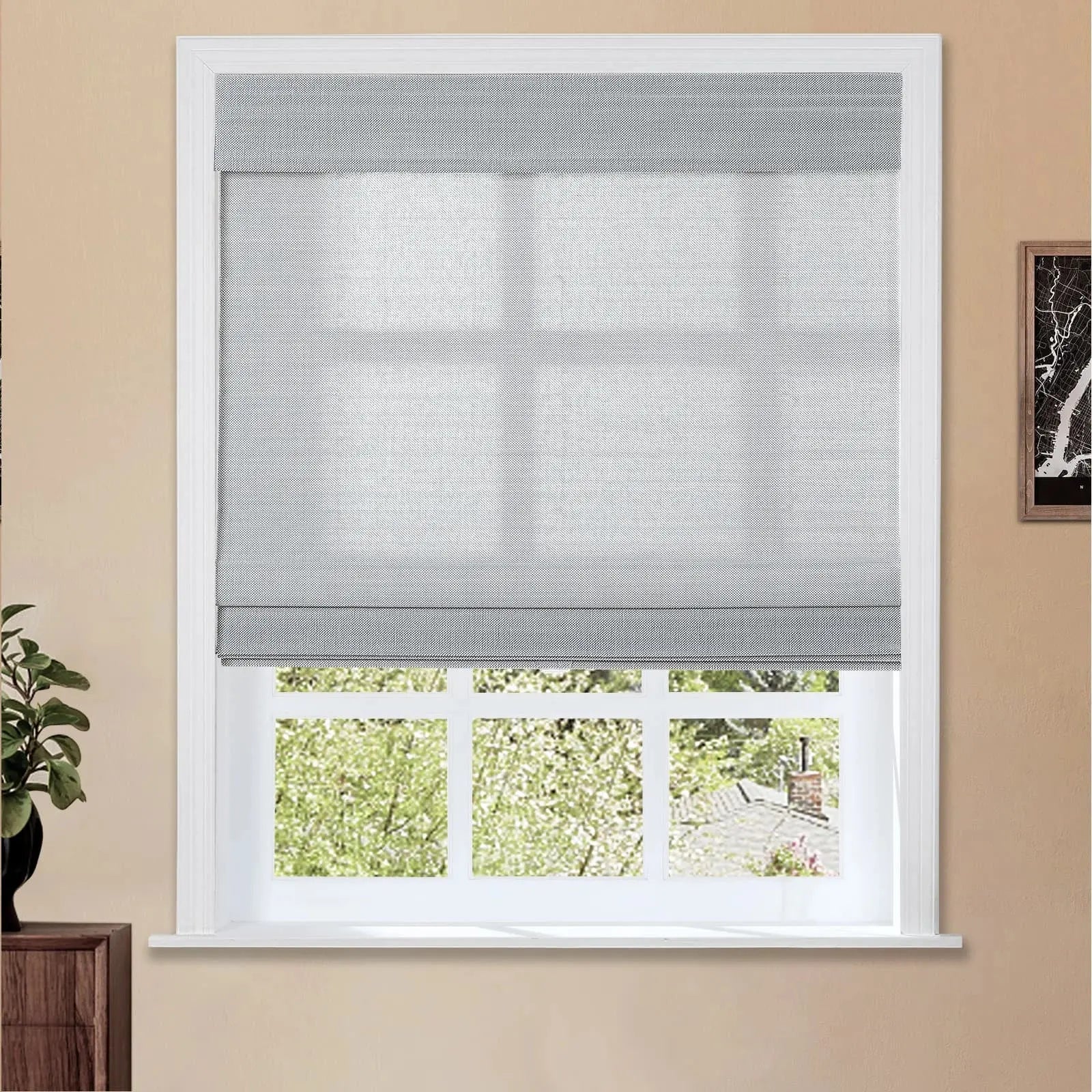Natural Woven Bamboo Window Shade | Moonstone Color | Eco-Friendly Room Darkening Shades for Living Room, Bedroom & Nursery