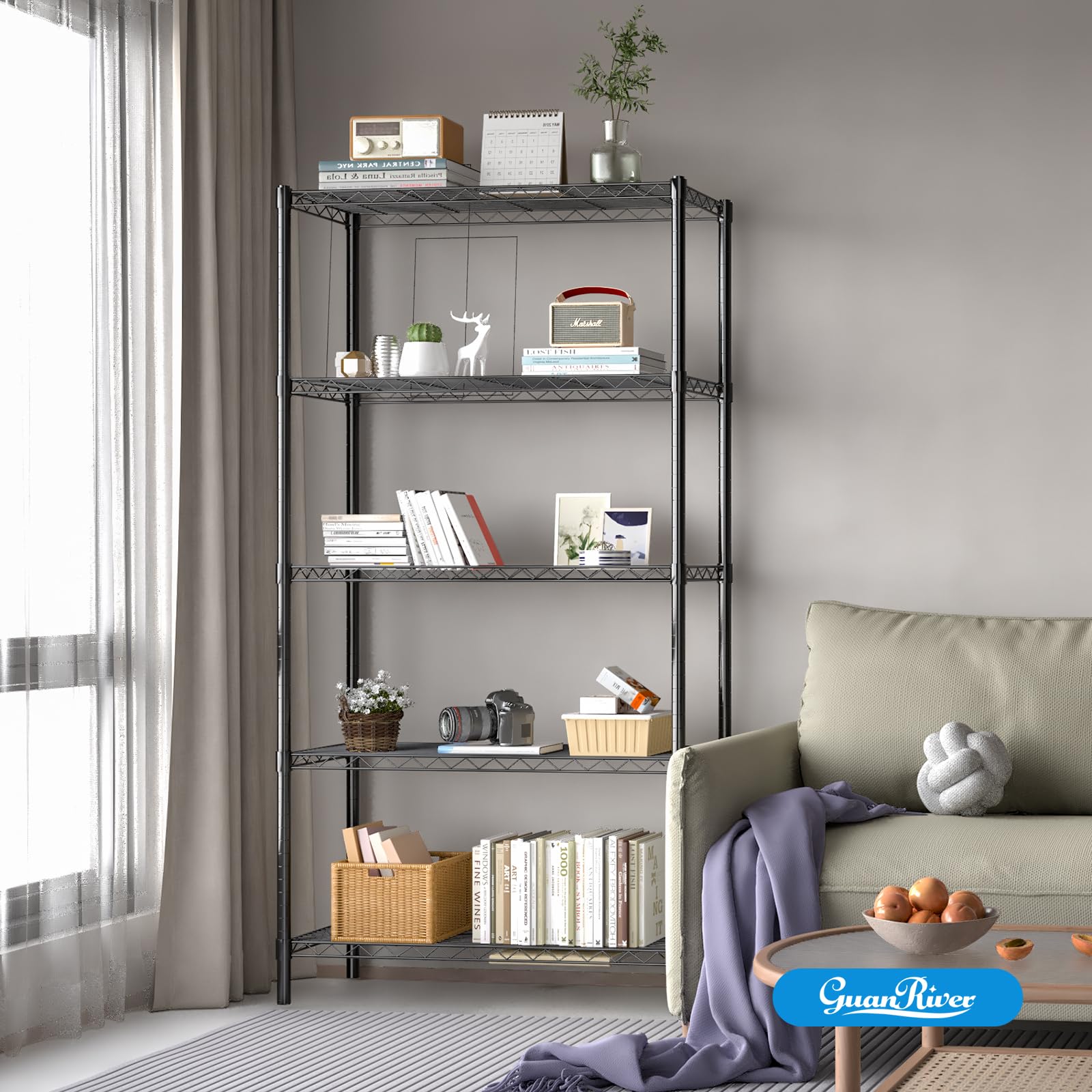 5-Shelf Adjustable Metal Wire Storage Rack - Heavy Duty Shelving Unit for Home & Office - 36