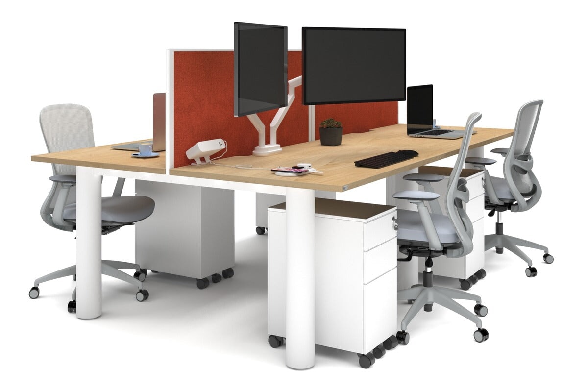 4-Person Office Workstation with Quadro Cylinder Legs - 1200L x 800W Desk with Cable Management Scallop for Modern Workspaces & Collaborative Office Environments