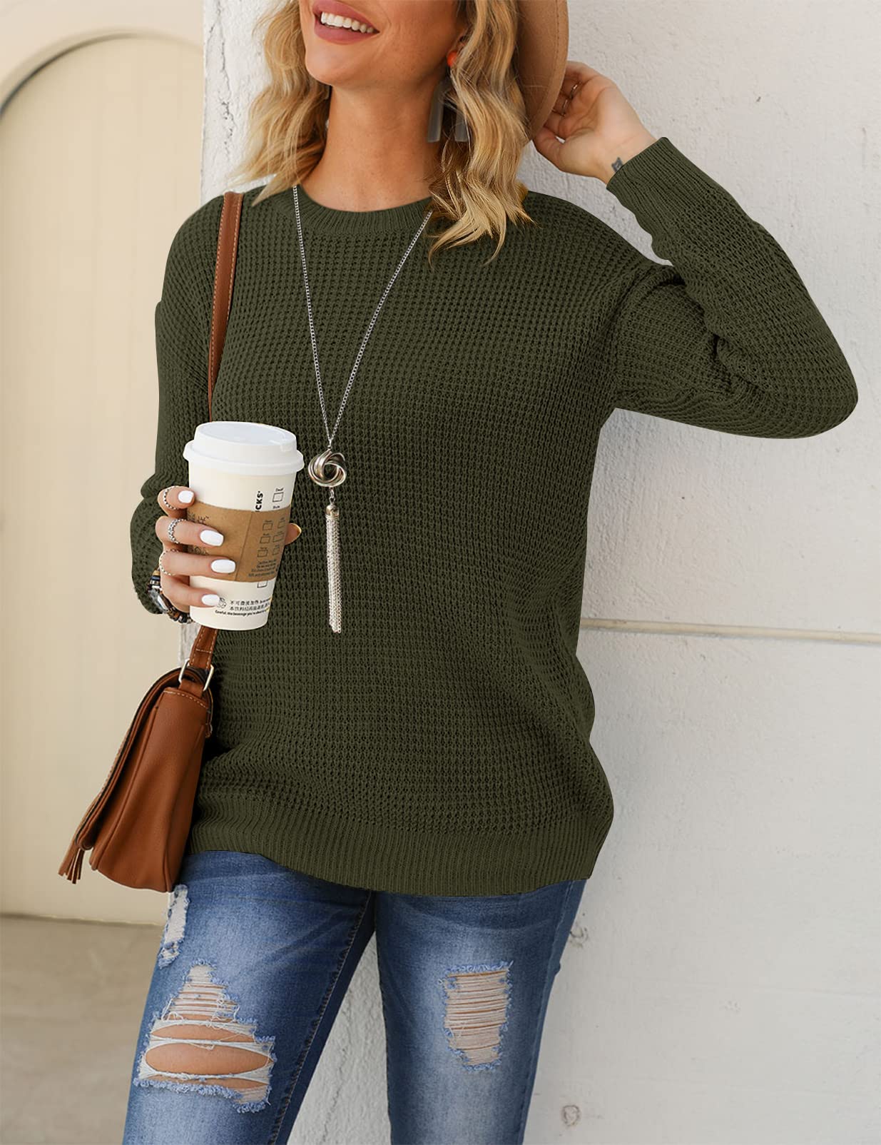 TECREW Women's Waffle Knit Pullover Sweater - Soft Long Sleeve Casual Jumper Top for Fall & Winter | Cozy Loungewear, Office Outfits & Weekend Style