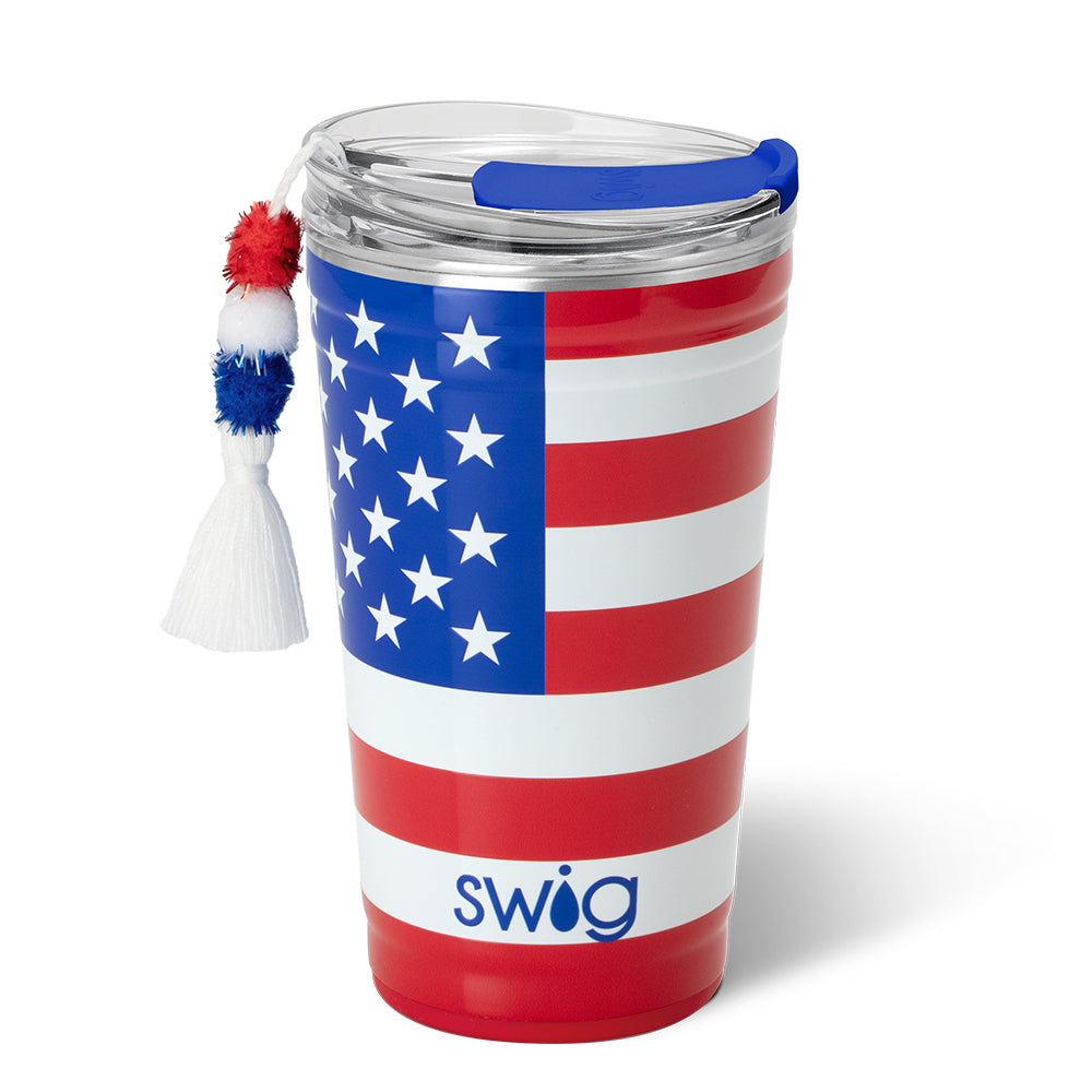 24oz All American Party Cups - Red Plastic Disposable Cups for Beer, Soda & Cocktails - Perfect for BBQs, Tailgates & Outdoor Events