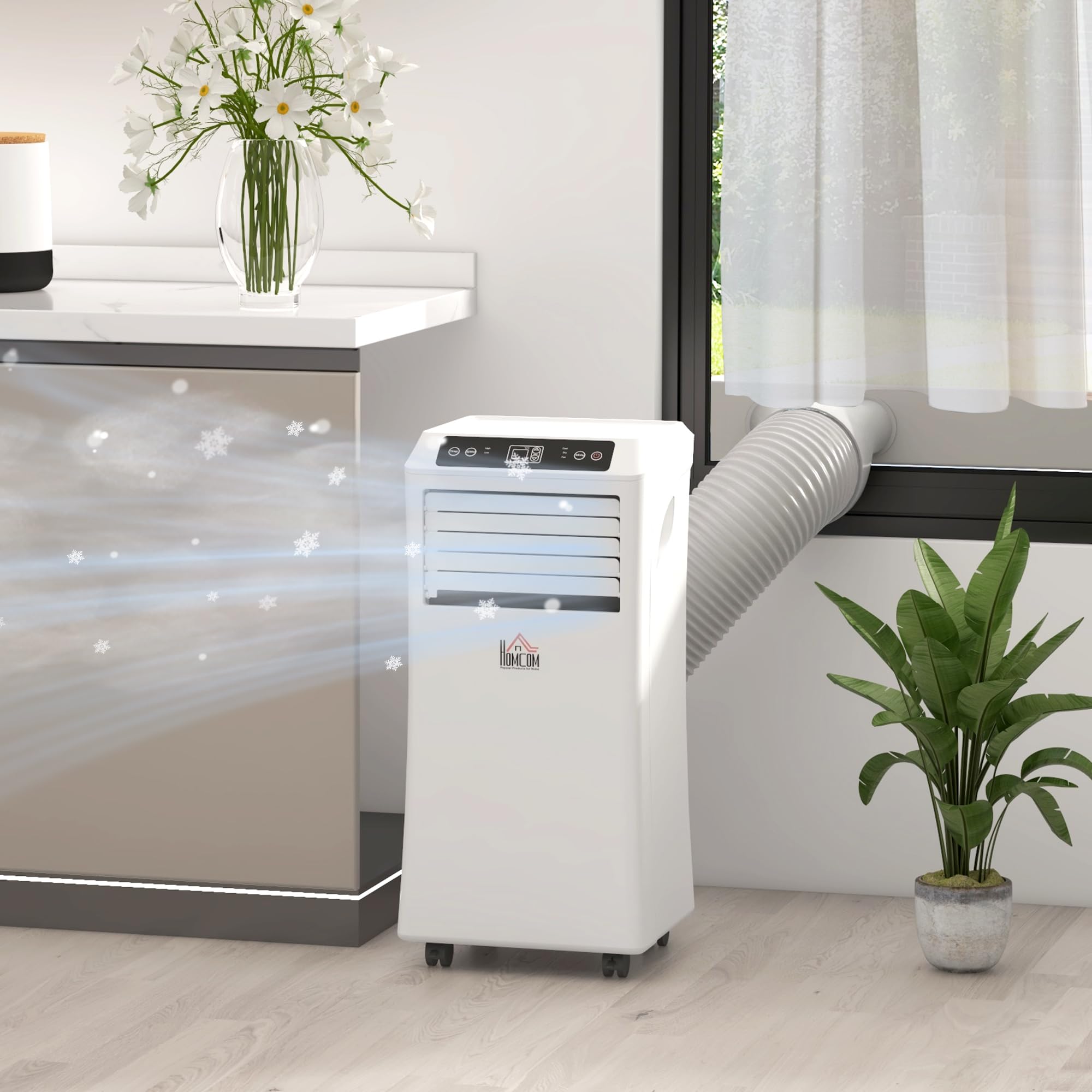 HOMCOM 10000 BTU Portable Air Conditioner with Remote Control - Cooling, Dehumidifier & Fan for Bedroom, Living Room, Home Office - White | Perfect for Summer Cooling & Year-Round Comfort