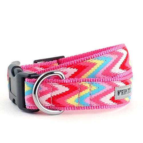 Pink Chevron Dog Collar for Small Dogs - Adjustable Pet Collar with D-Ring for Leash - Perfect for Puppies, Training & Daily Walks