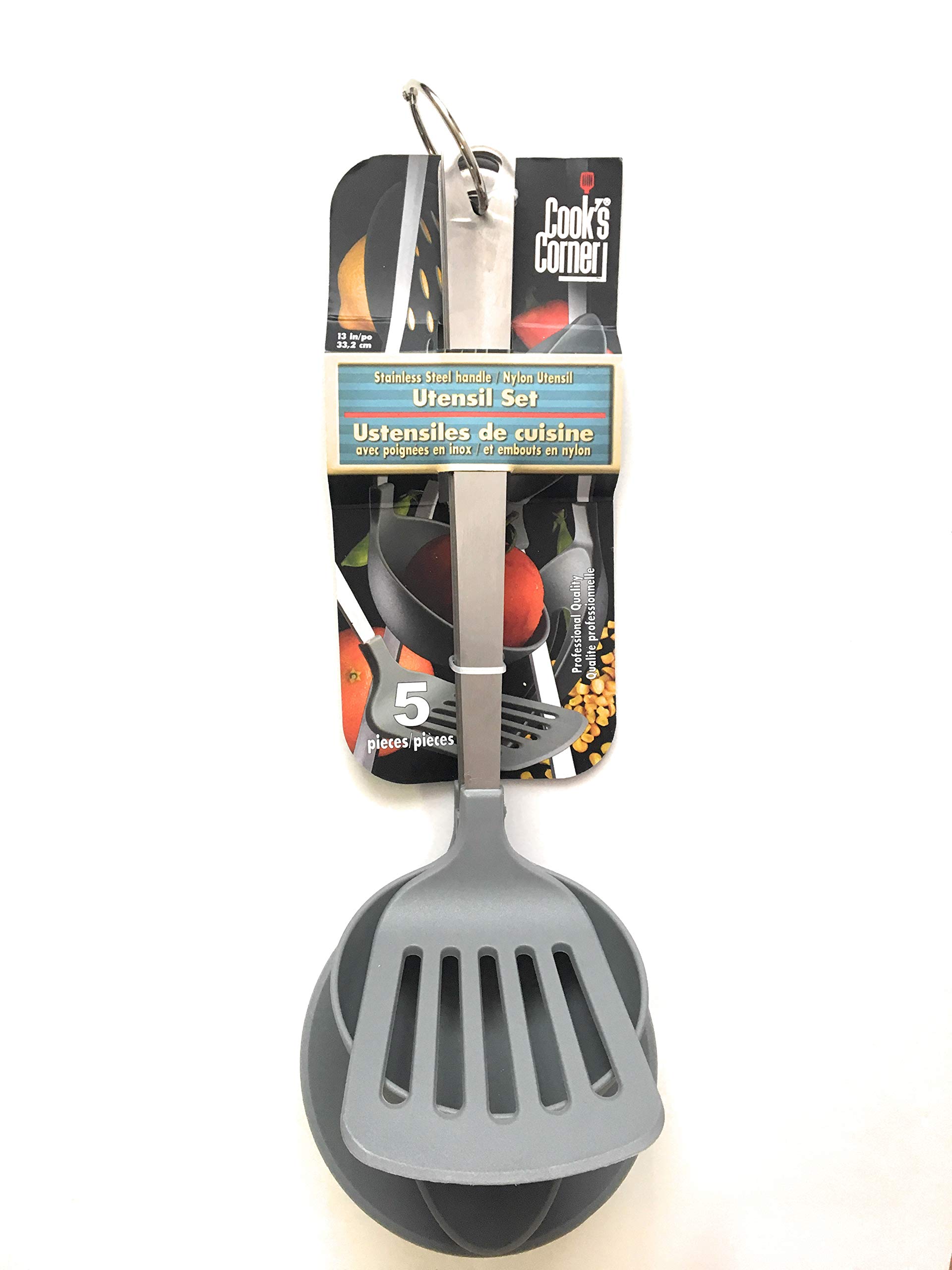 Cook's Corner 5-Piece Kitchen Utensil Set - Stainless Steel Cooking Tools with Wooden Handles - Perfect for Baking, Cooking & Serving - Essential Kitchen Gadgets for Home Chefs