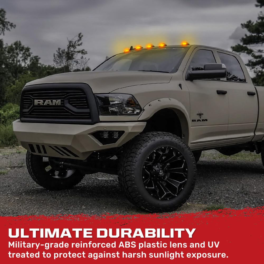 RECON 1999-2002 Dodge RAM HD 2500/3500 LED Cab Roof Lights - Ultra Bright Amber with Clear Lens for Enhanced Visibility & Safety in Off-Road, Construction, and Emergency Vehicle Use