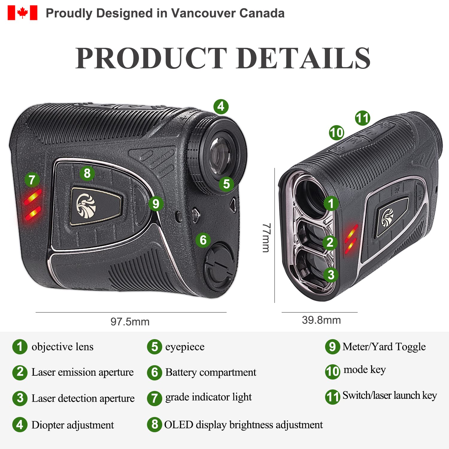 Fetch Falcon OLED Laser Golf Range Finder - 3rd Gen, 6X Magnification, High Precision Slope Mode with Scan, Flag Lock Vibration, Powerful Magnetic Black (2500 Yards) - Perfect for Golf Tournaments & Practice Sessions